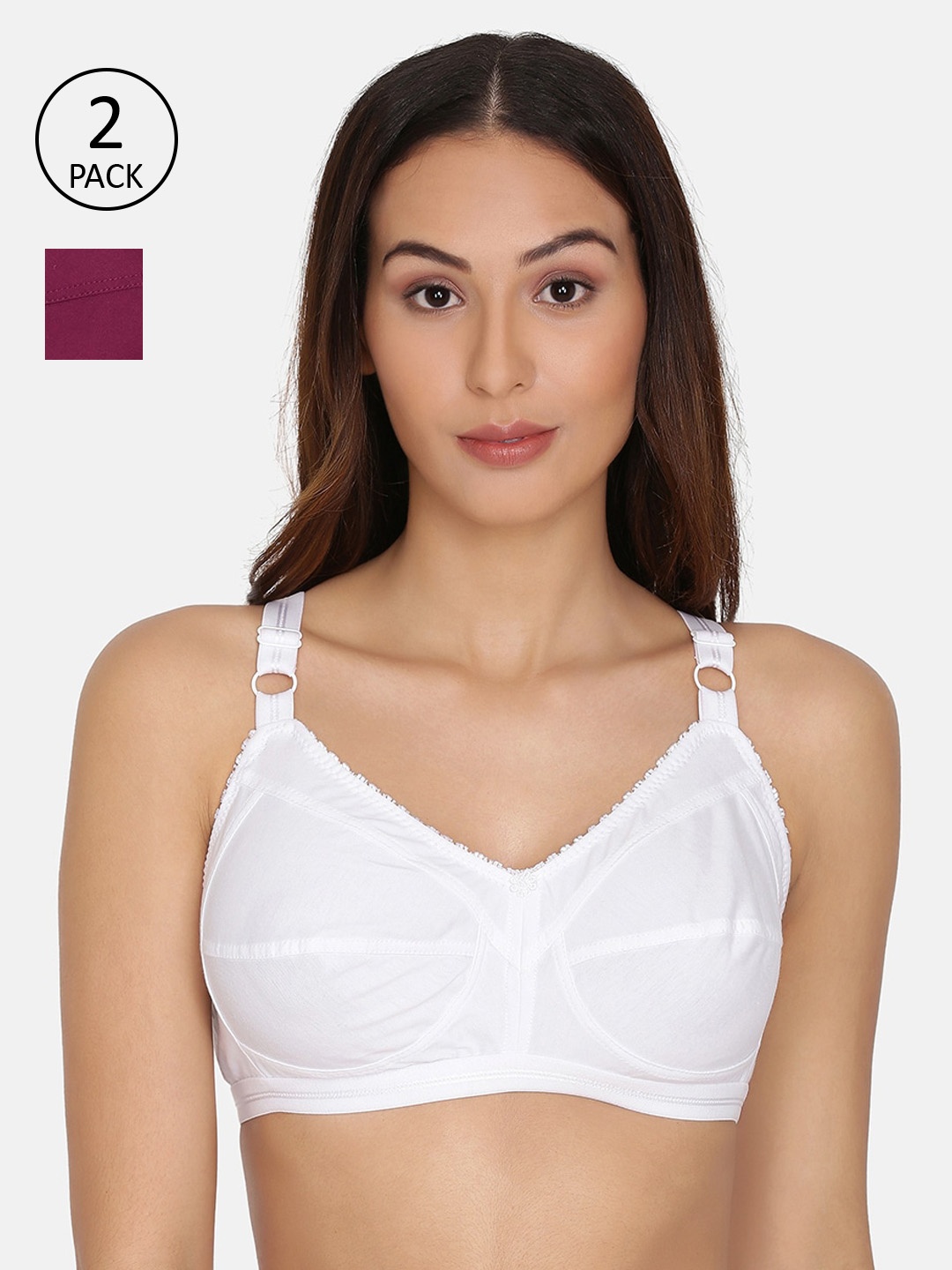 

PRETTYBOLD Pack Of 2 Purple & White Solid Non-Wired Non Padded Minimizer Bras PB-15 C20