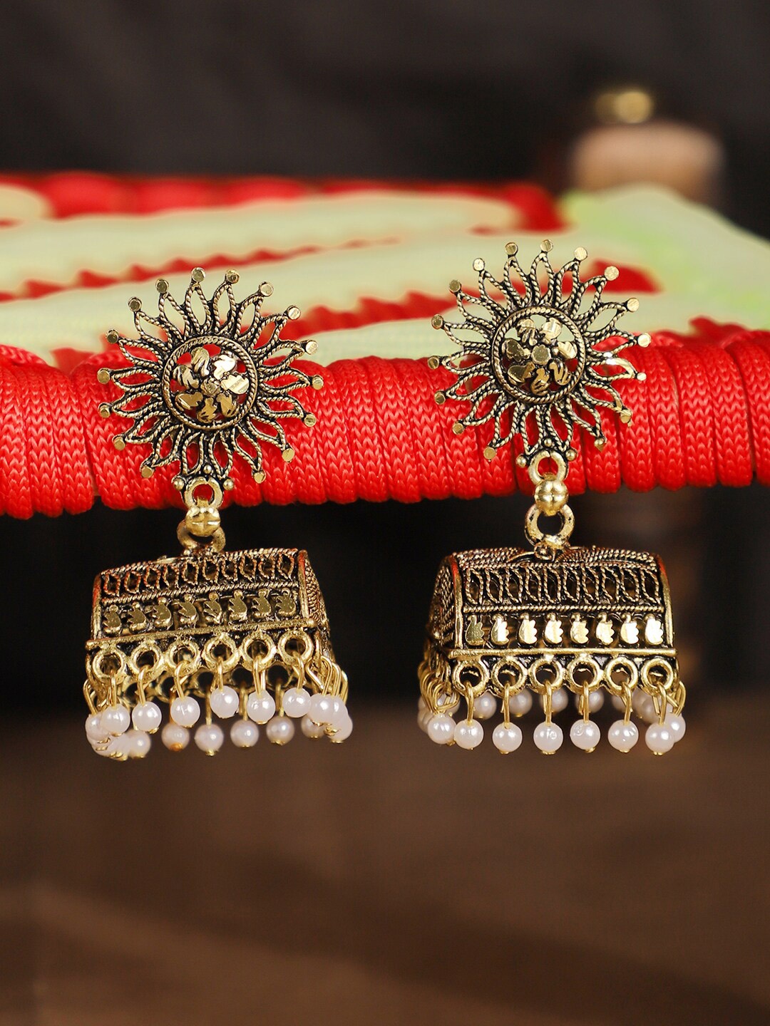 

ANIKAS CREATION Gold-Toned Classic Jhumkas