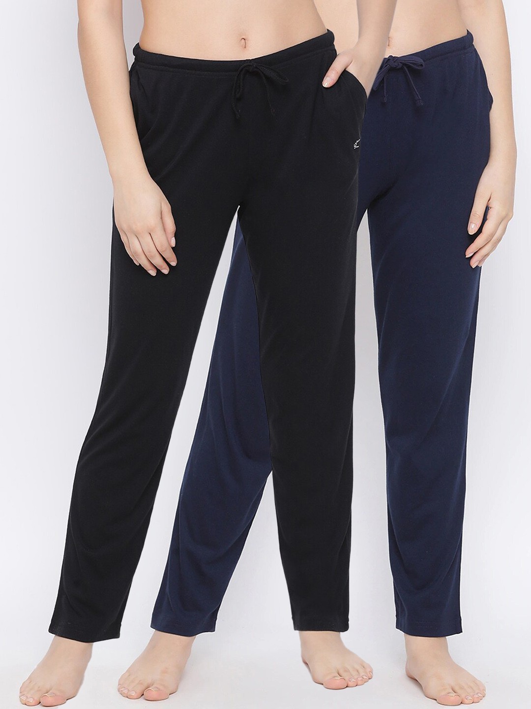 

Kanvin Women Pack Of 2 Solid Pure Cotton Lounge Pants, Black