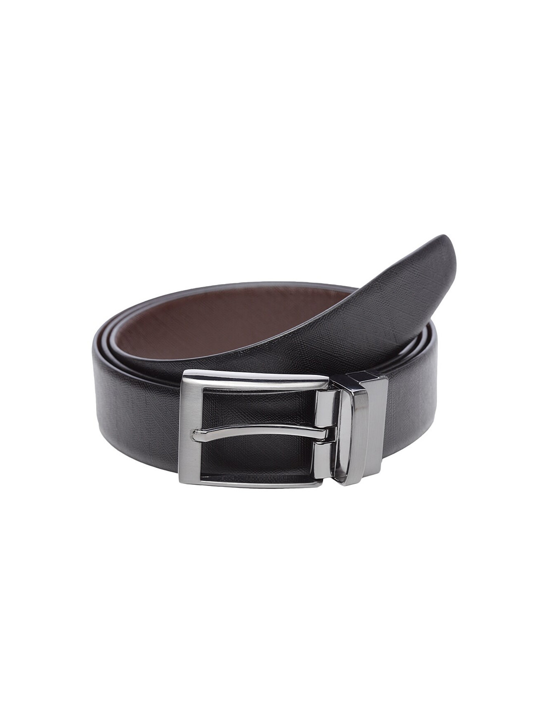 

WELBAWT Men Black & Brown Textured Leather Slim Reversible Belt