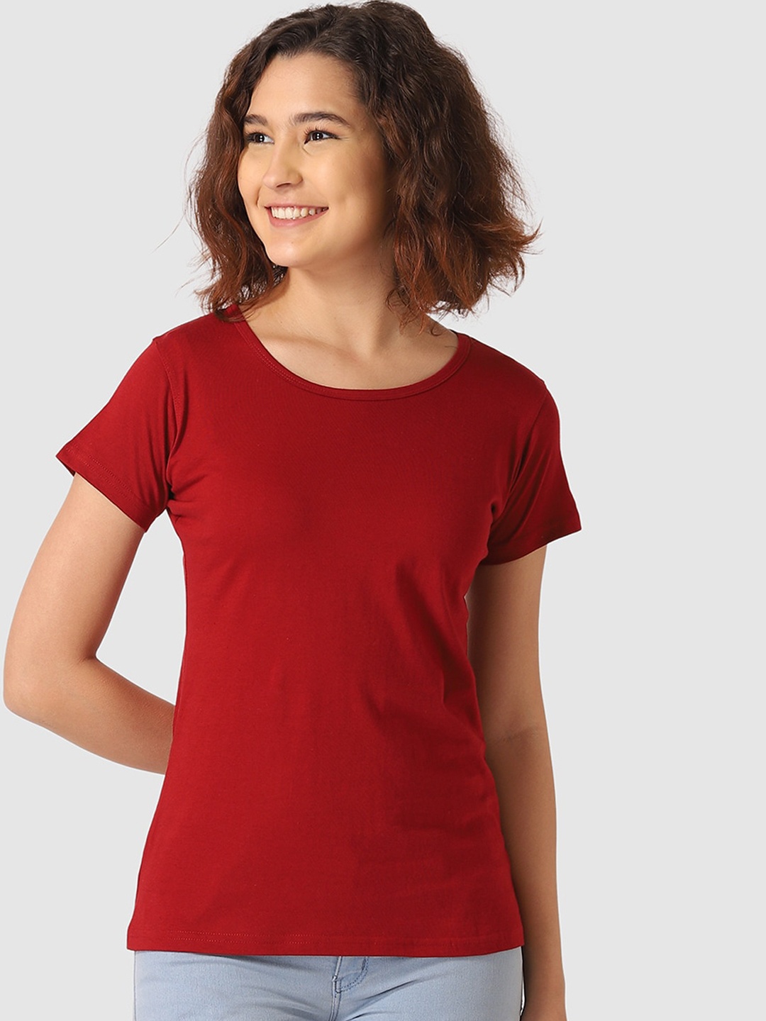 

Vemante Maroon Pure Cotton Solid Regular Top