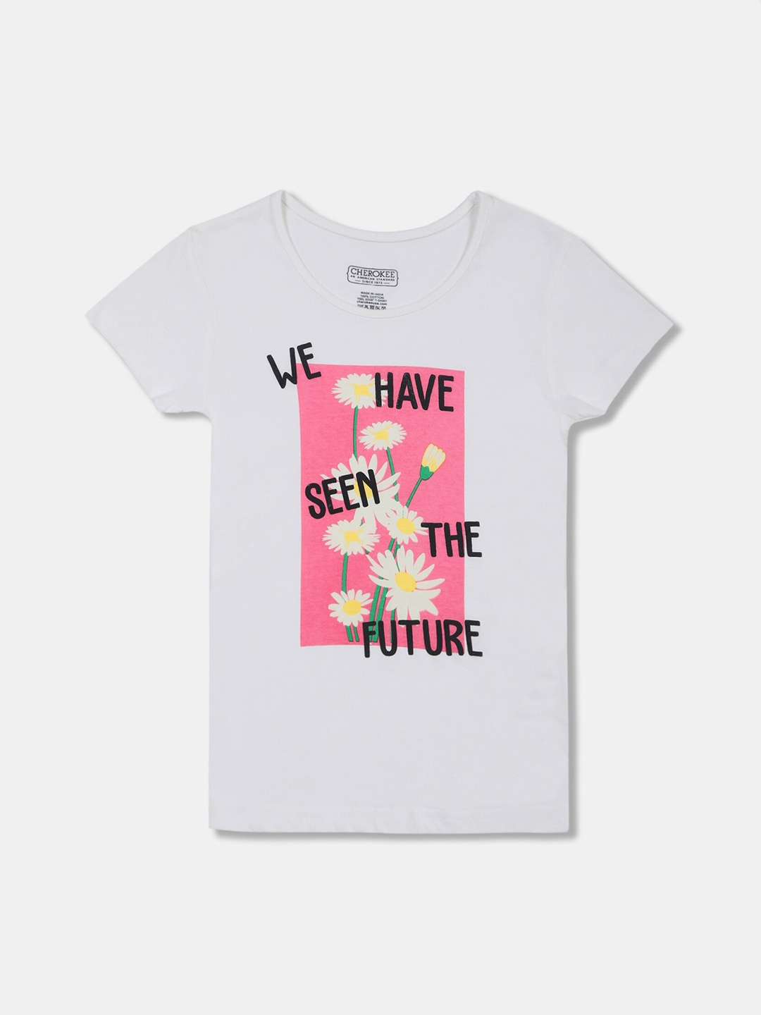 

Cherokee Girls White & Pink Printed Round Neck T-shirt