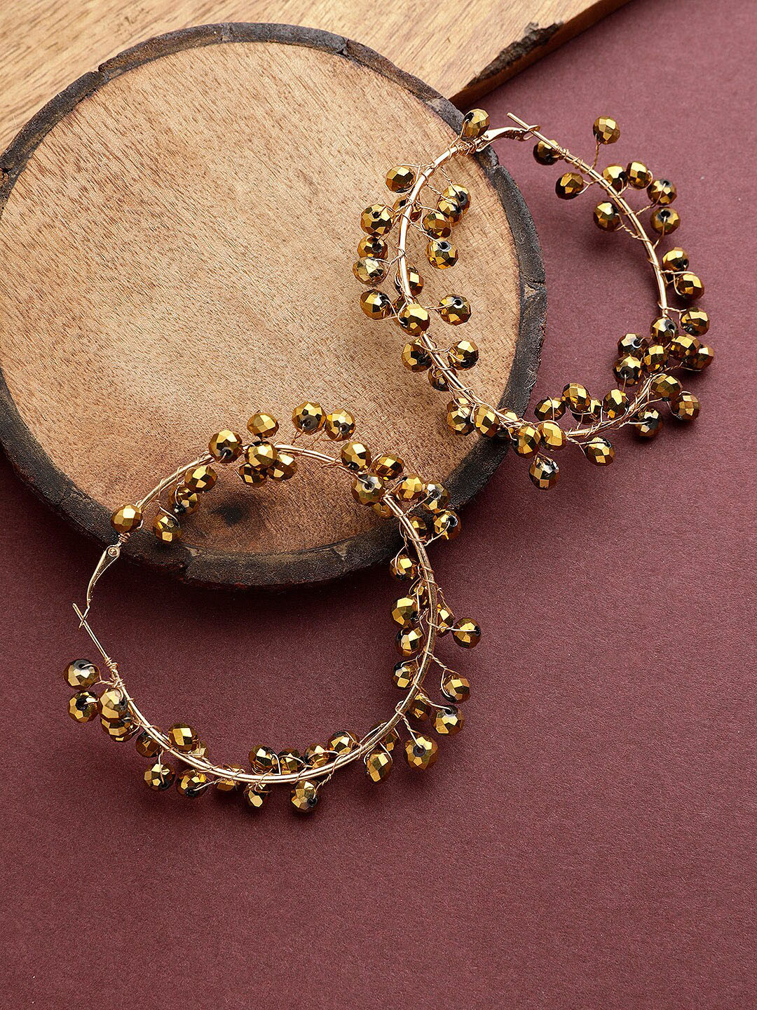 

STREET 9 Gold-Plated Handcrafted Bronze-Toned Contemporary Hoop Earrings