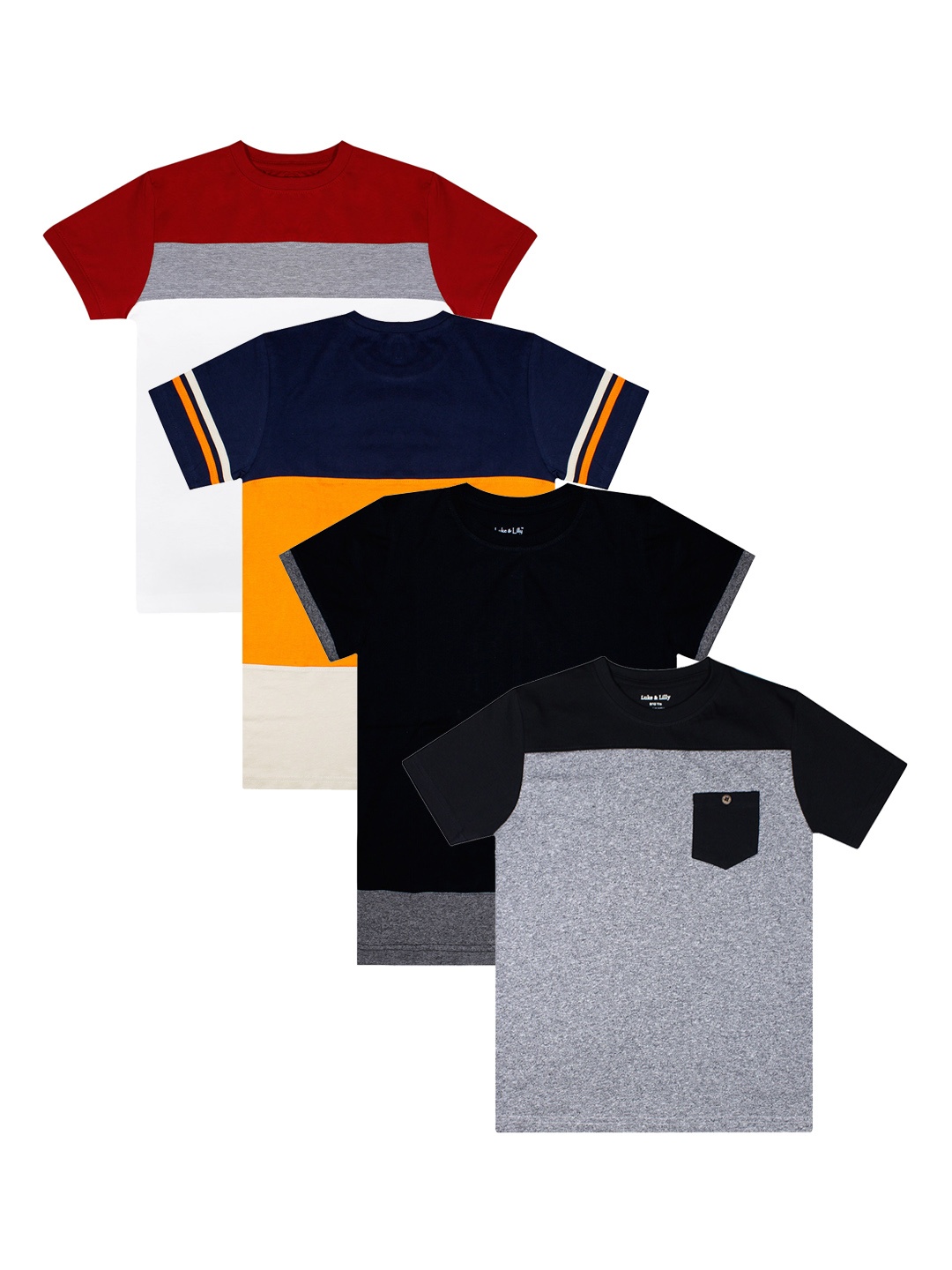 Luke & Lilly Boys Pack of 4 Colourblocked Round Neck T-shirts, Multi