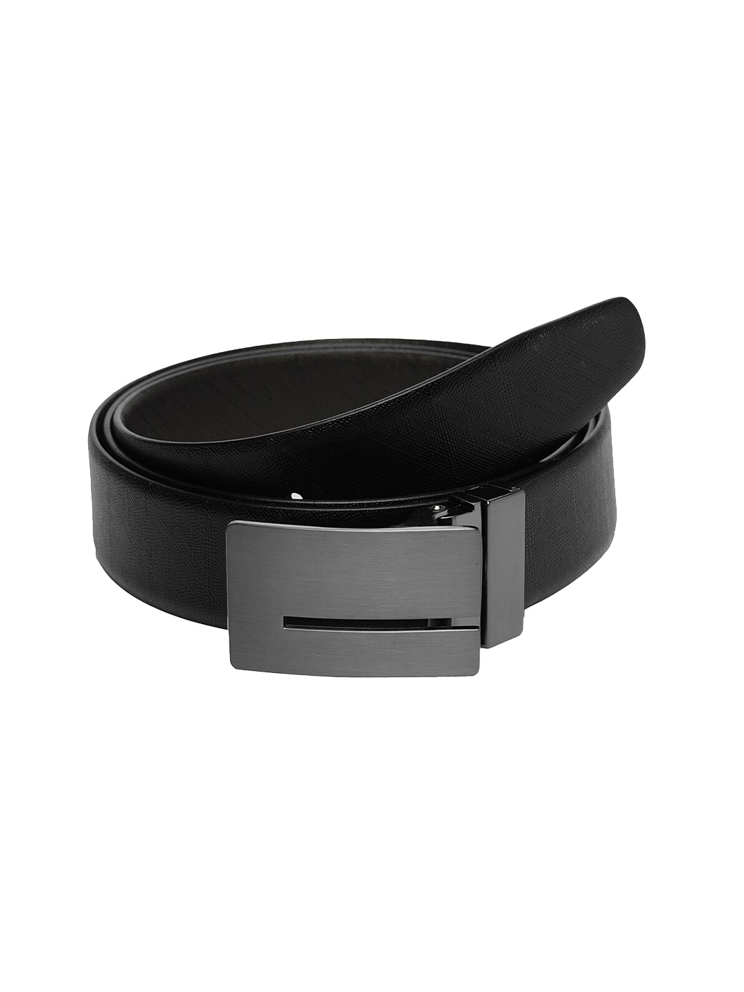 

WELBAWT Men Black & Brown Textured Leather Slim Reversible Belt