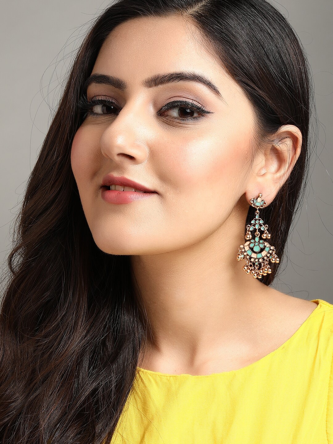 

Rubans Gold-Plated Green & Pink Handcrafted Contemporary Drop Earrings