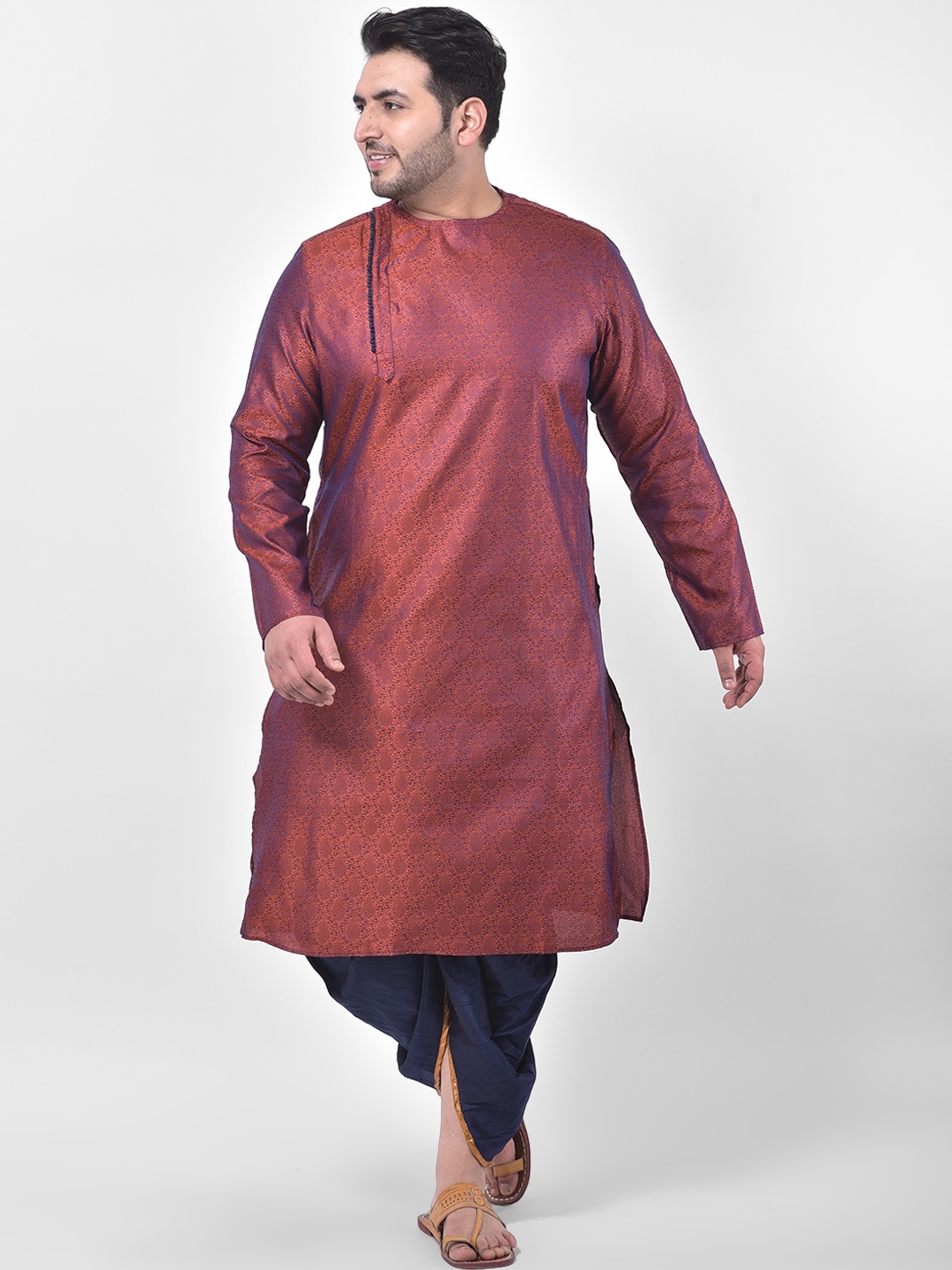 

DEYANN PLUS Men Maroon & Blue Solid Kurta with Dhoti Pants