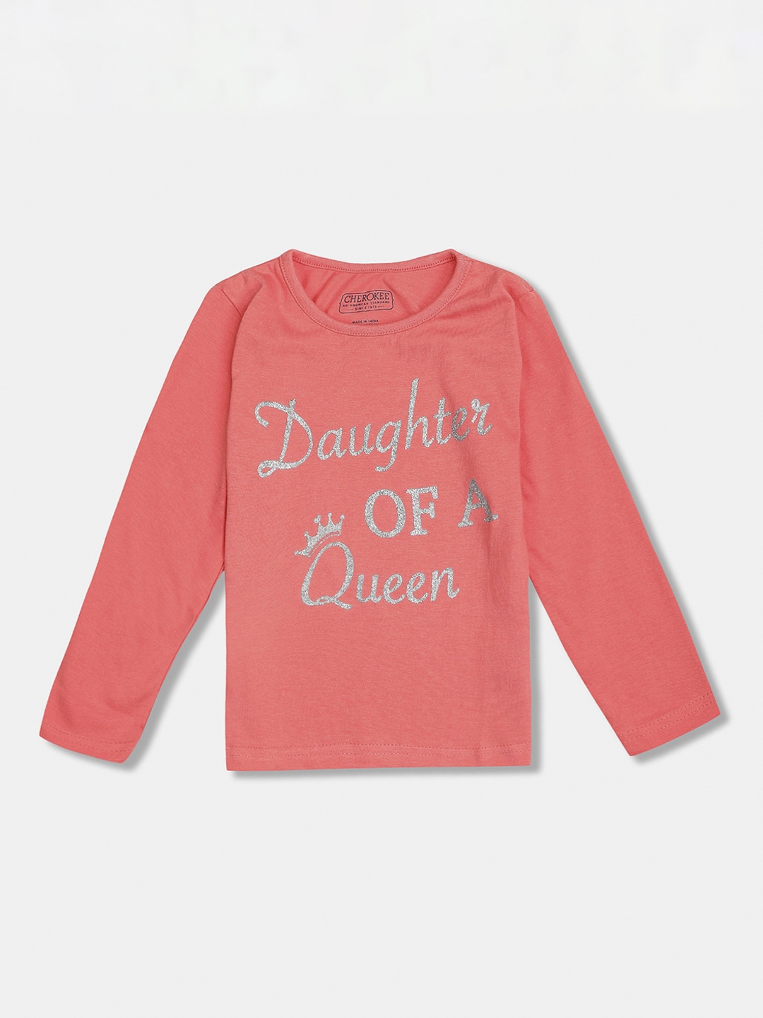 

Cherokee Girls Peach-Coloured Printed Round Neck T-shirt