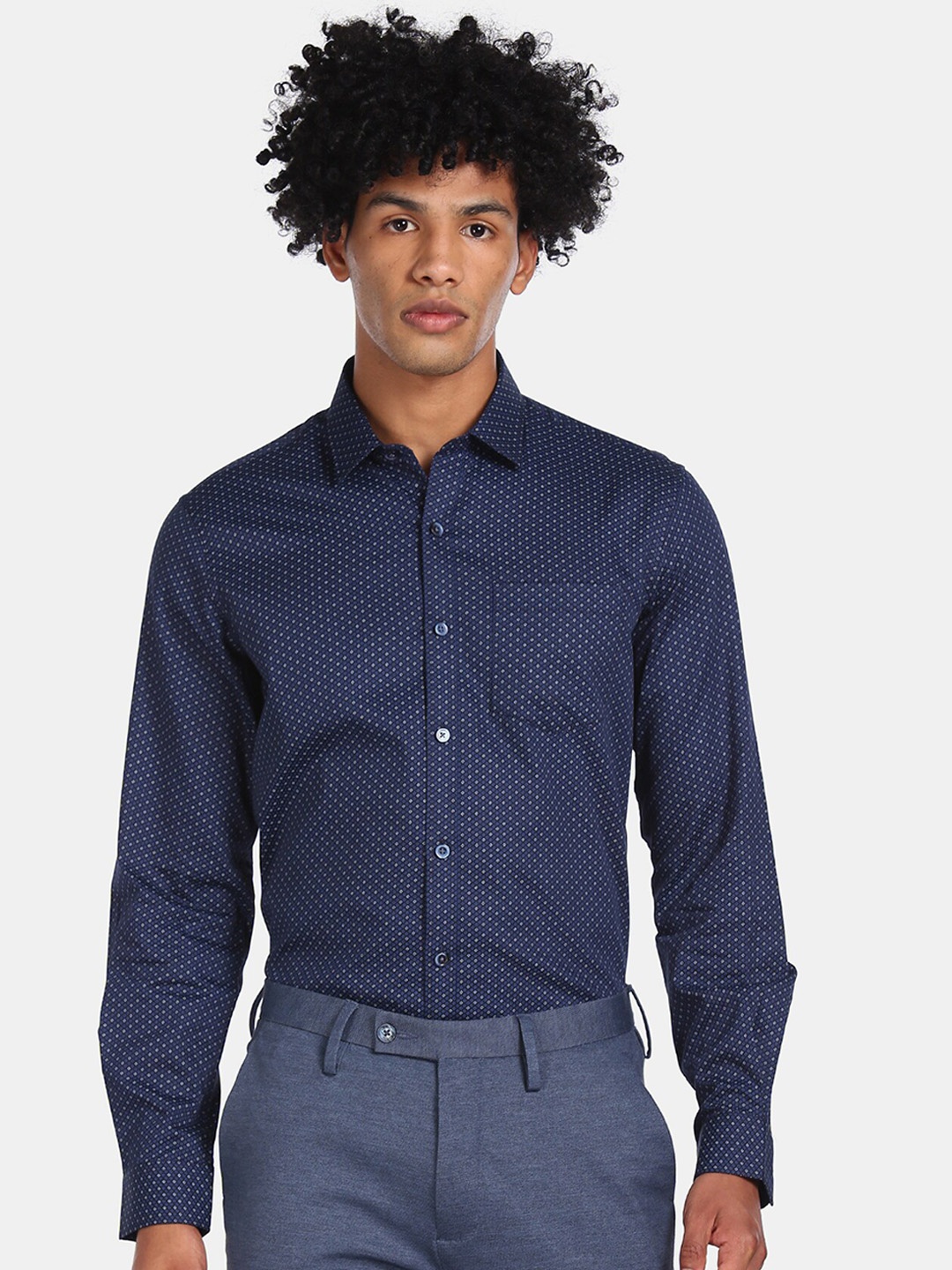 

Excalibur Men Navy Blue Printed Formal Shirt