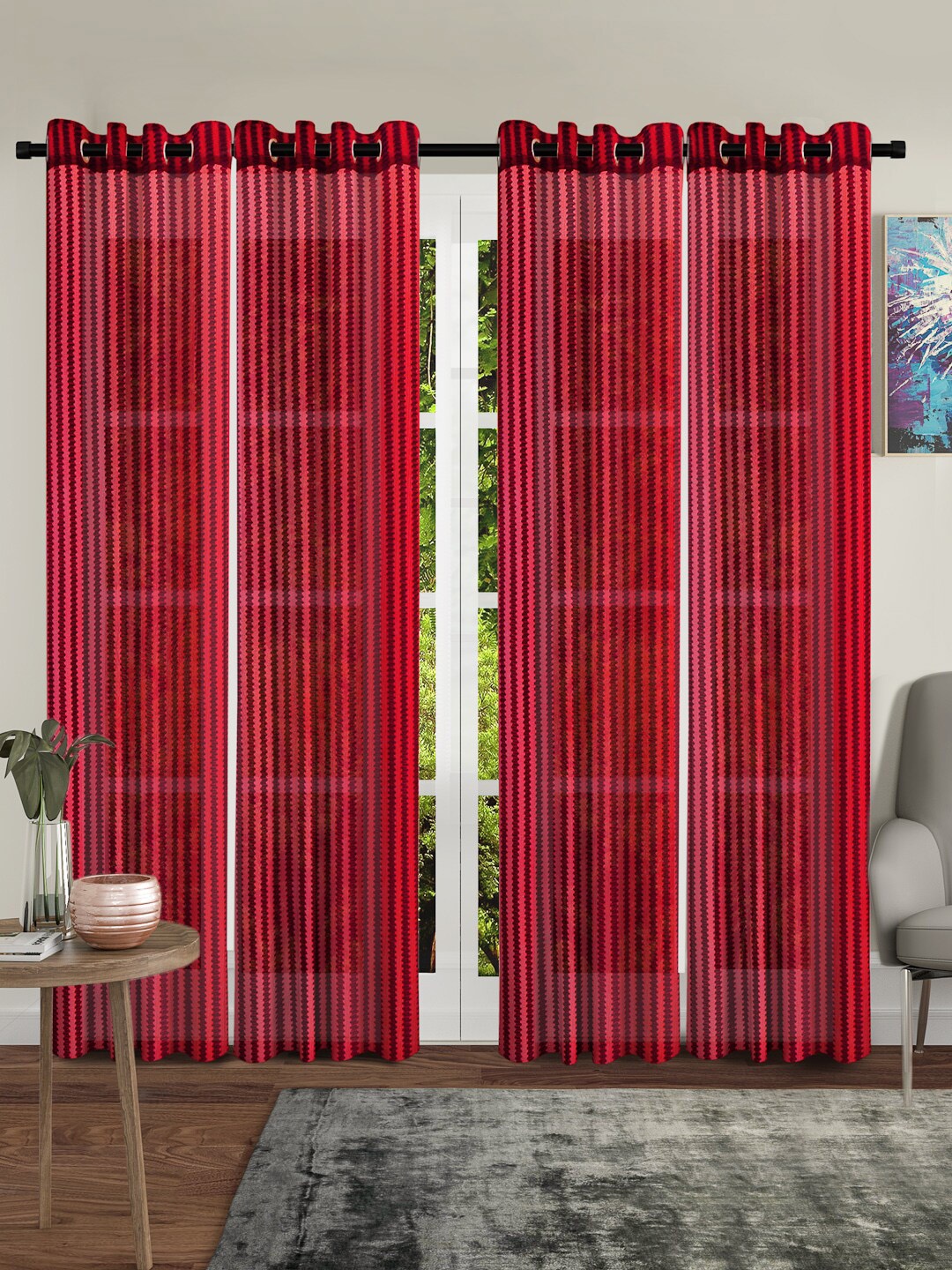Cortina Maroon Set of 4 Sheer Door Curtains