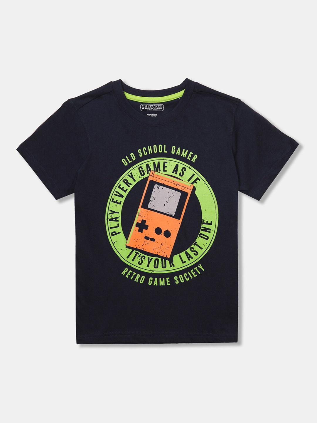 

Cherokee Boys Navy Blue Printed Round Neck T-shirt