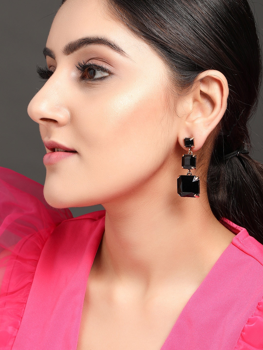 

TOKYO TALKIES X rubans FASHION ACCESSORIES Gold-Plated Black Handcrafted Drop Earrings
