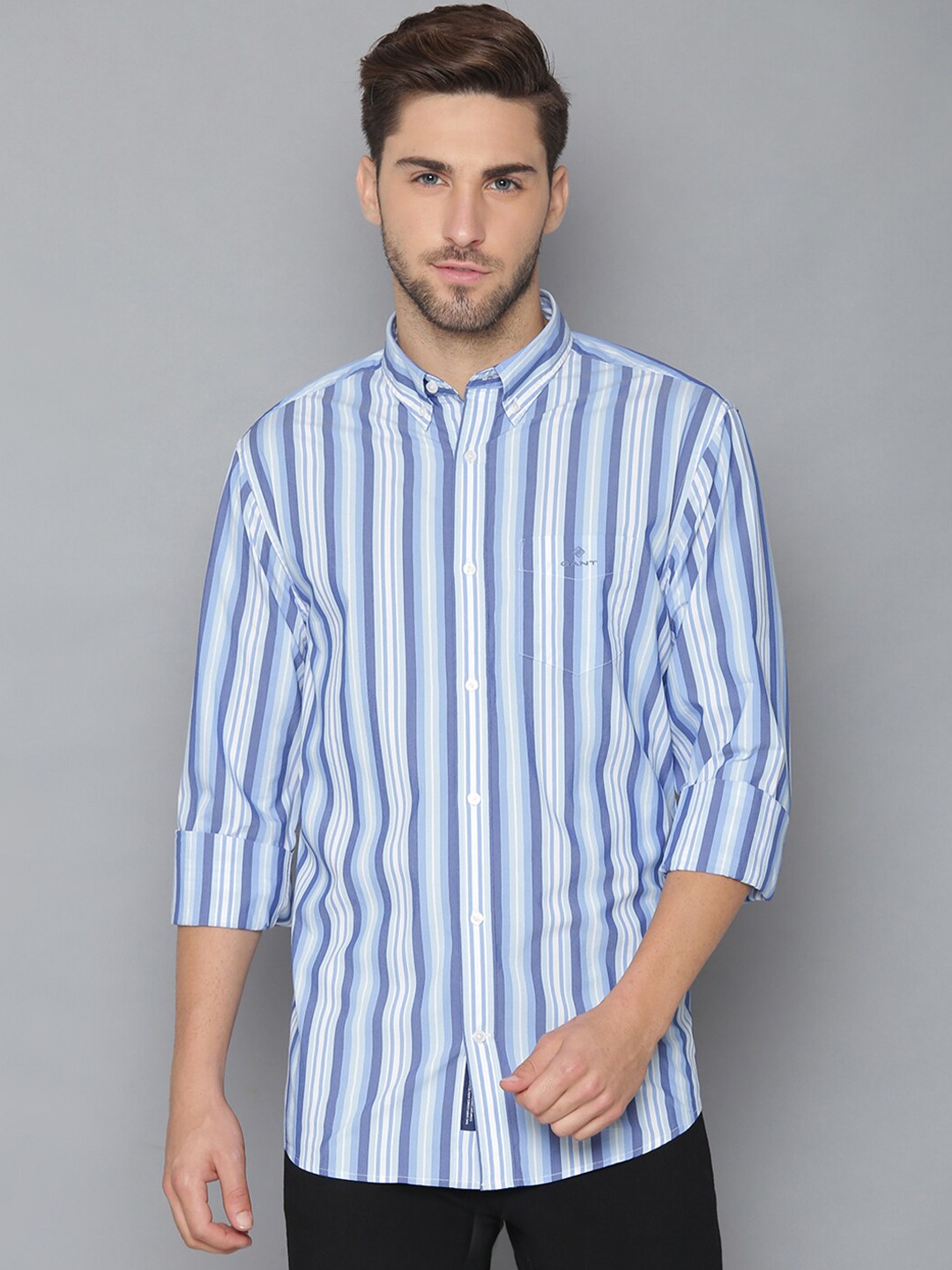 

GANT Men Blue Regular Fit Striped Casual Shirt