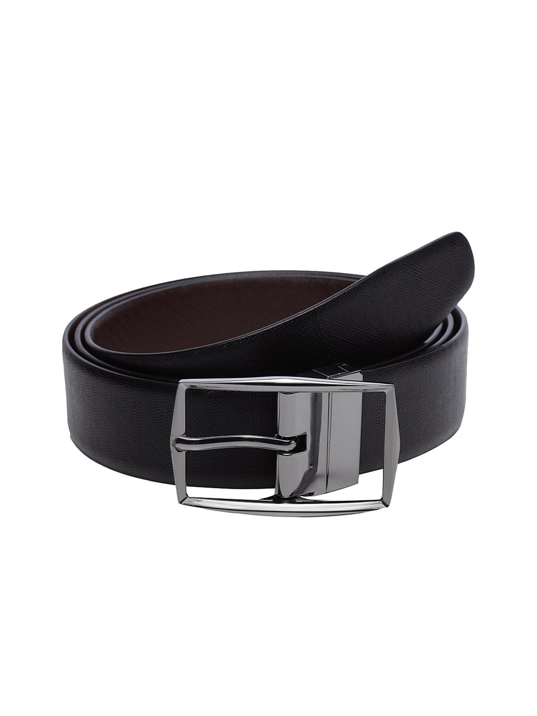 

WELBAWT Men Black & Brown Textured Leather Slim Reversible Belt