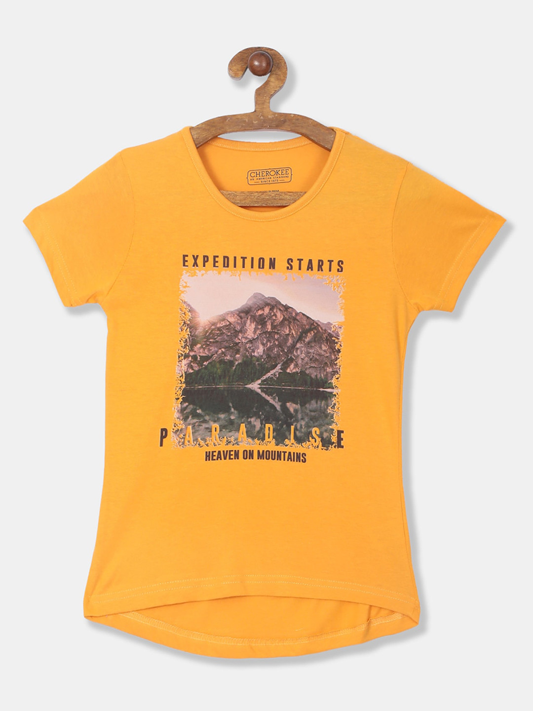 

Cherokee Girls Yellow Printed Round Neck T-shirt