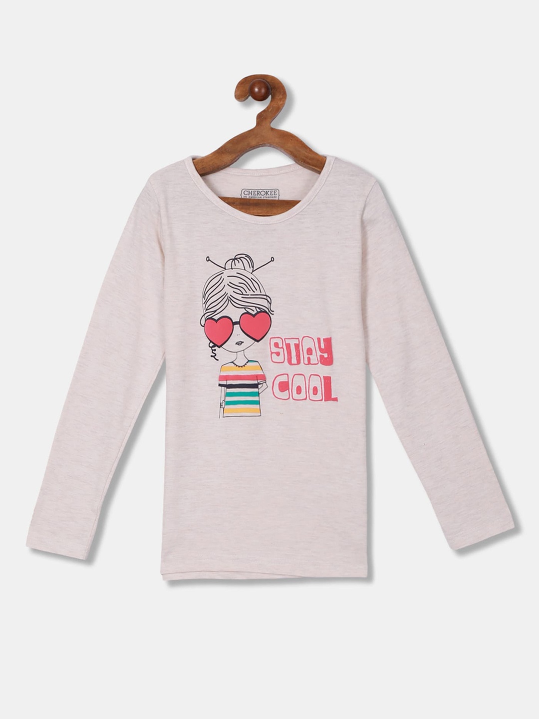 

Cherokee Girls Beige Printed Round Neck T-shirt