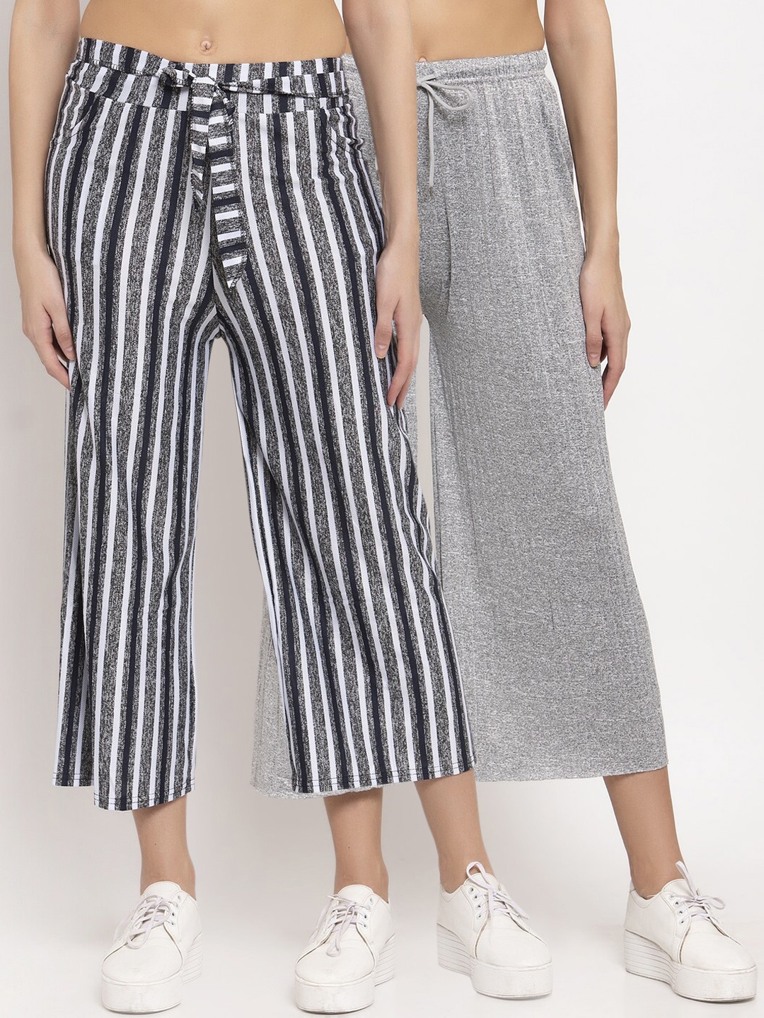 

KLOTTHE Women Pack Of 2 Wide Leg Palazzos, Grey melange
