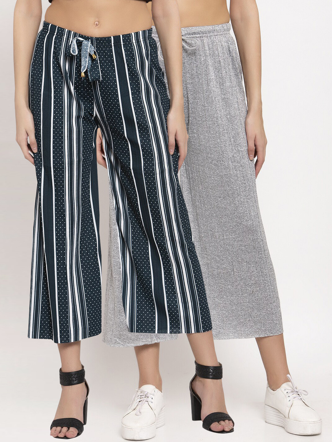 

KLOTTHE Women Pack Of 2 Wide Leg Palazzos, Grey