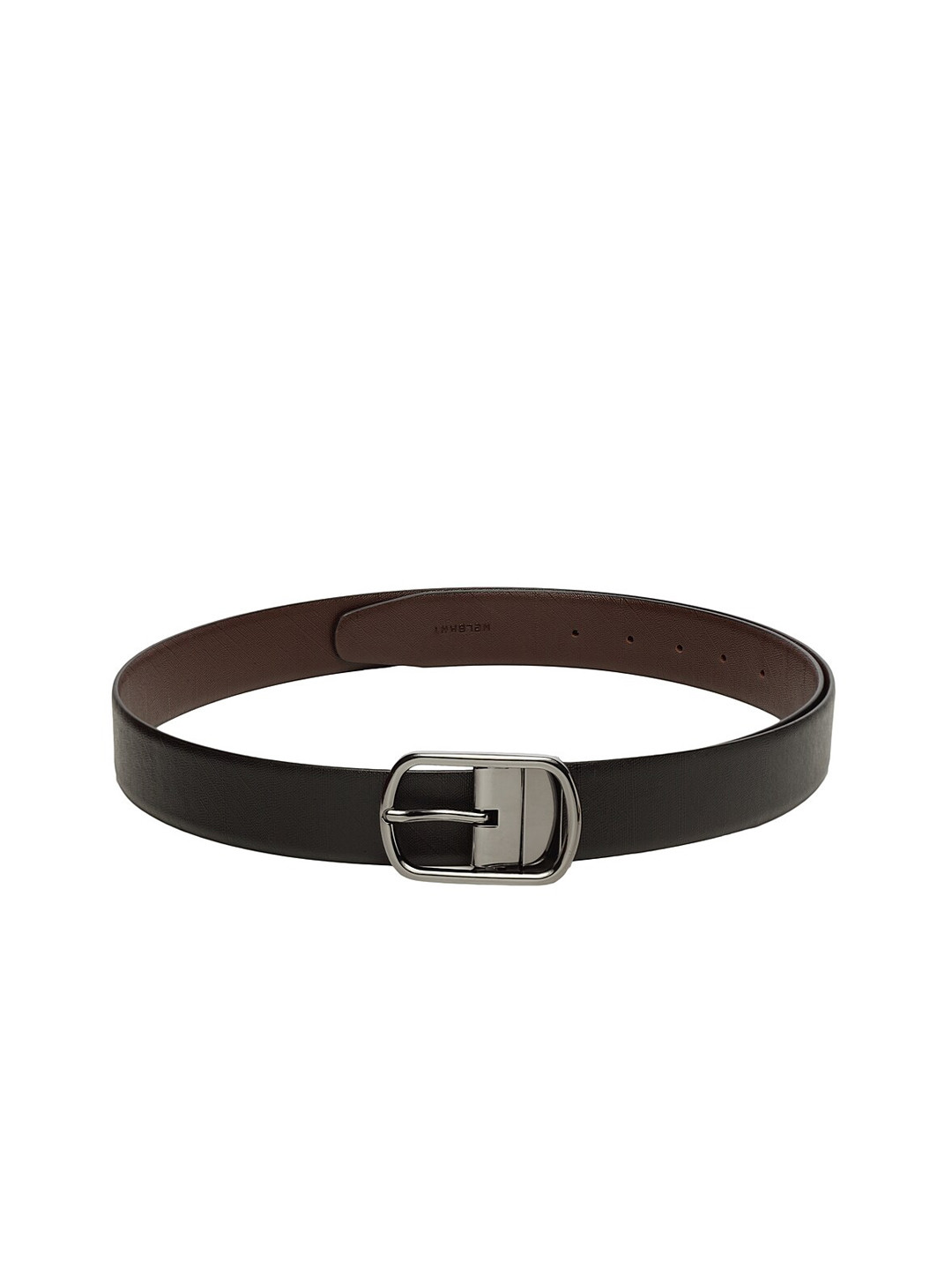 

WELBAWT Men Black & Brown Textured Leather Slim Reversible Belt