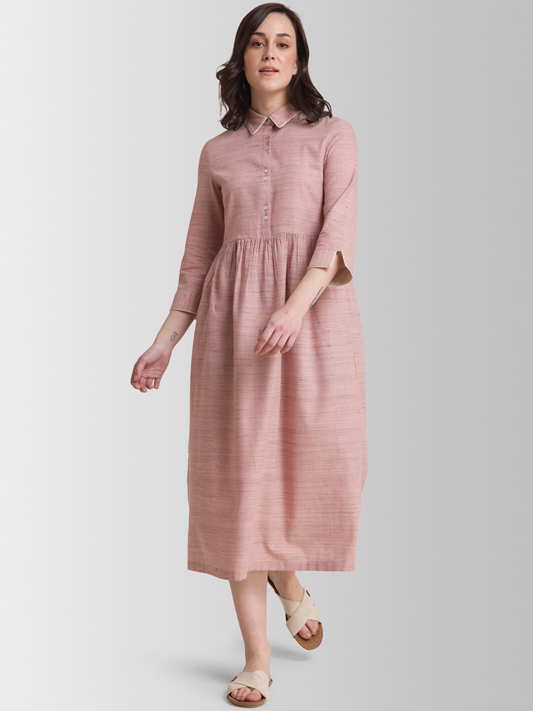 

FableStreet Women Pink Solid Shirt Dress