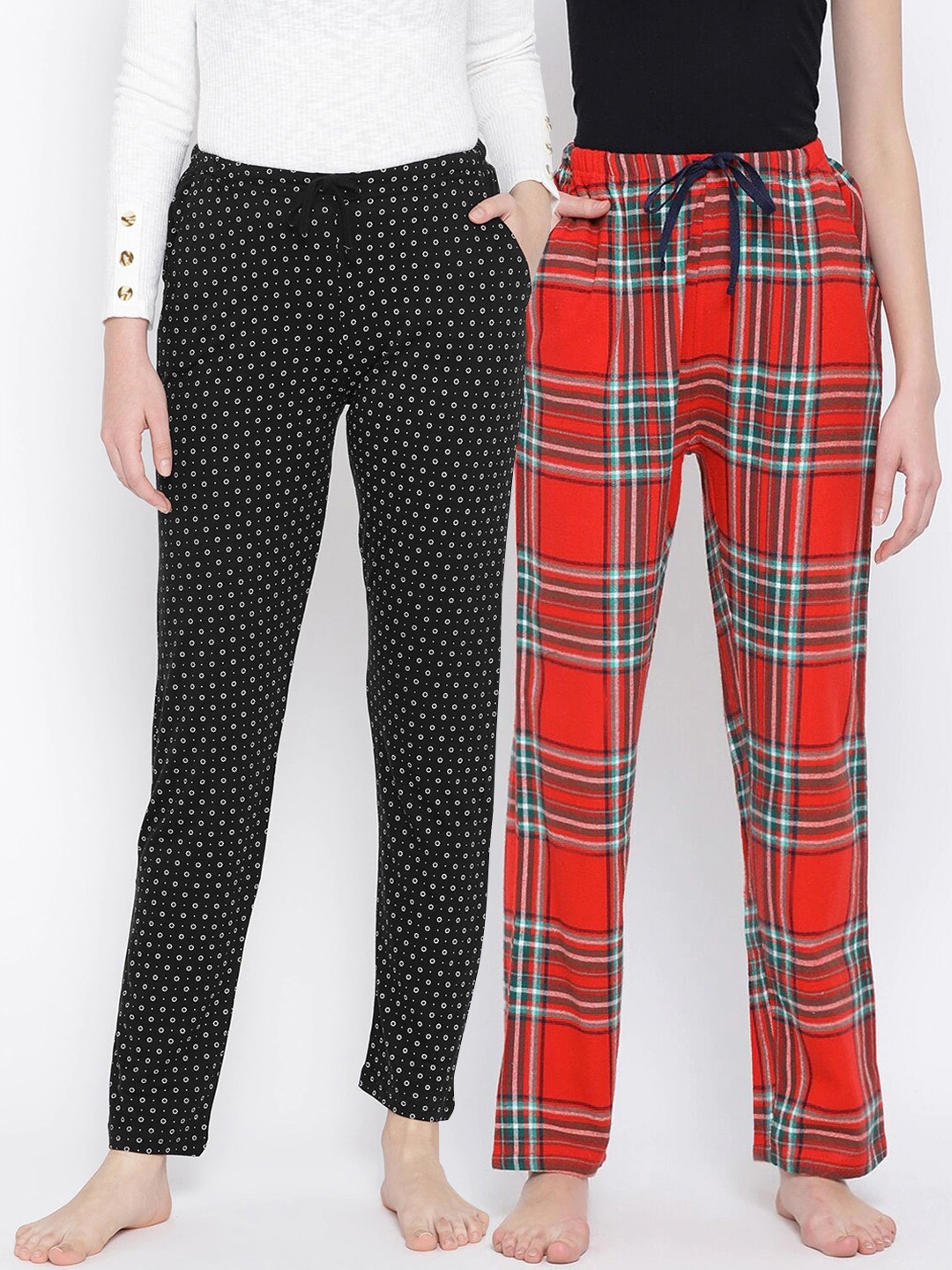 

Kanvin Women Pack of 2 Printed Lounge Pants, Black