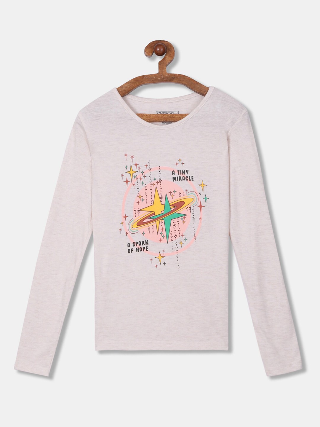 

Cherokee Girls Beige Printed Round Neck T-shirt