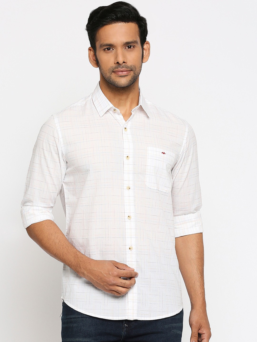 

Mufti Men White Slim Fit Checked Casual Shirt