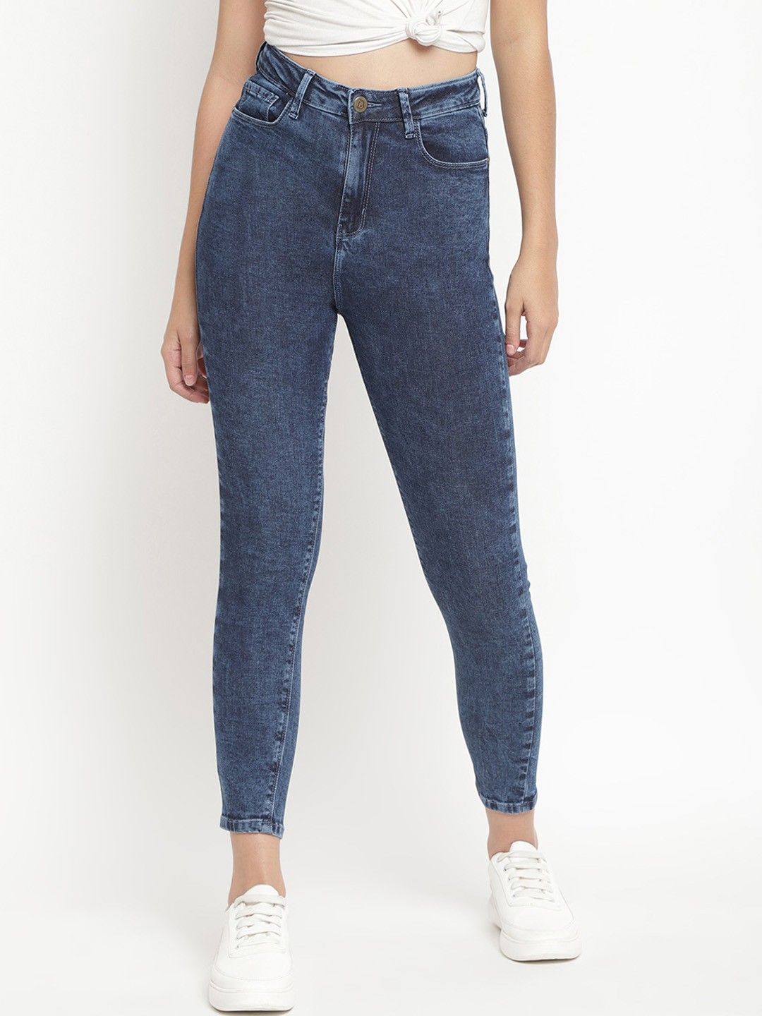 

Belliskey Women Blue Super-Skinny Fit High-Rise Cropped Clean Look Jeans