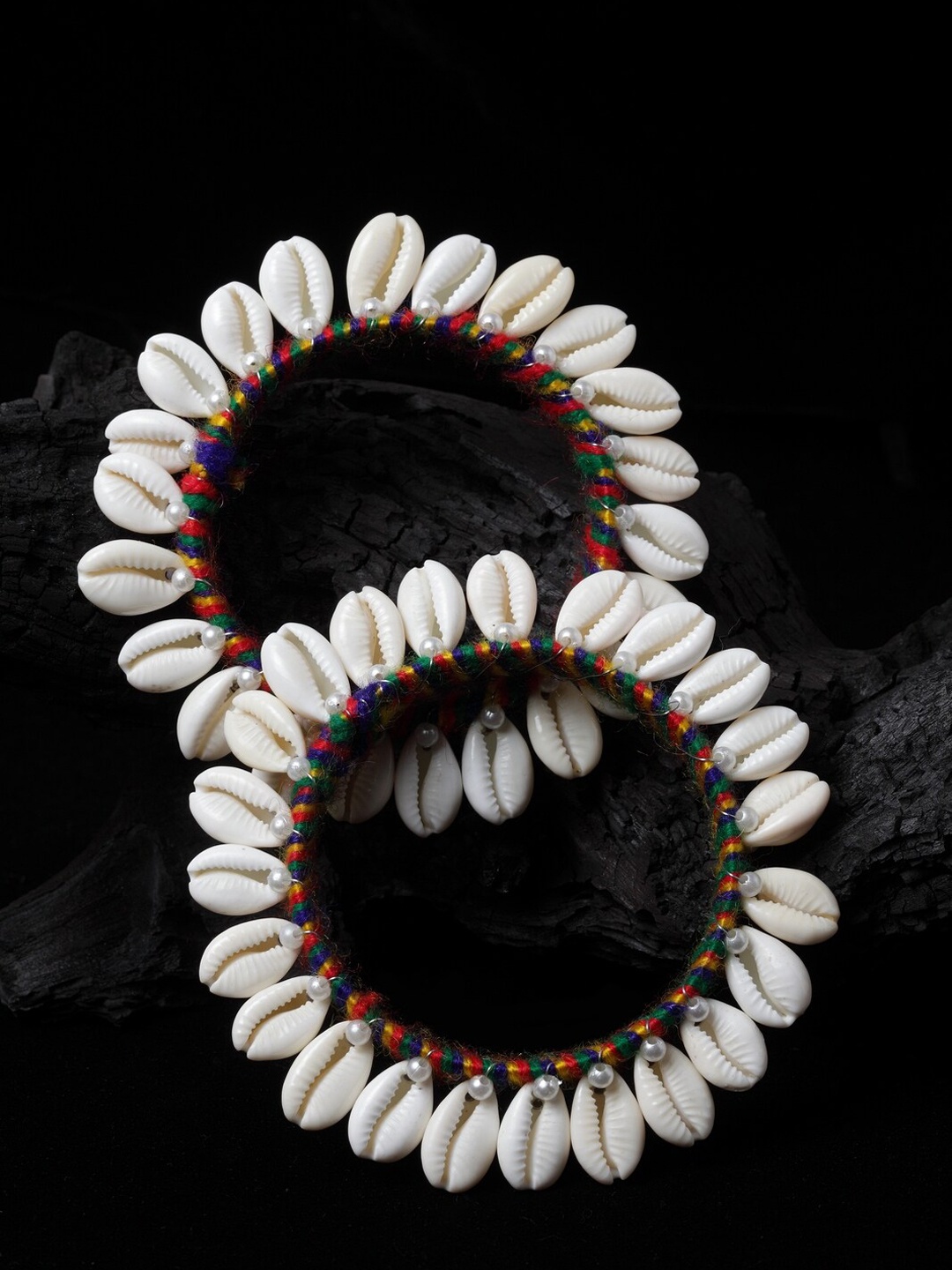 

PANASH Set Of 2 White & Yellow Silk Thread Shell Handcrafted Bangles