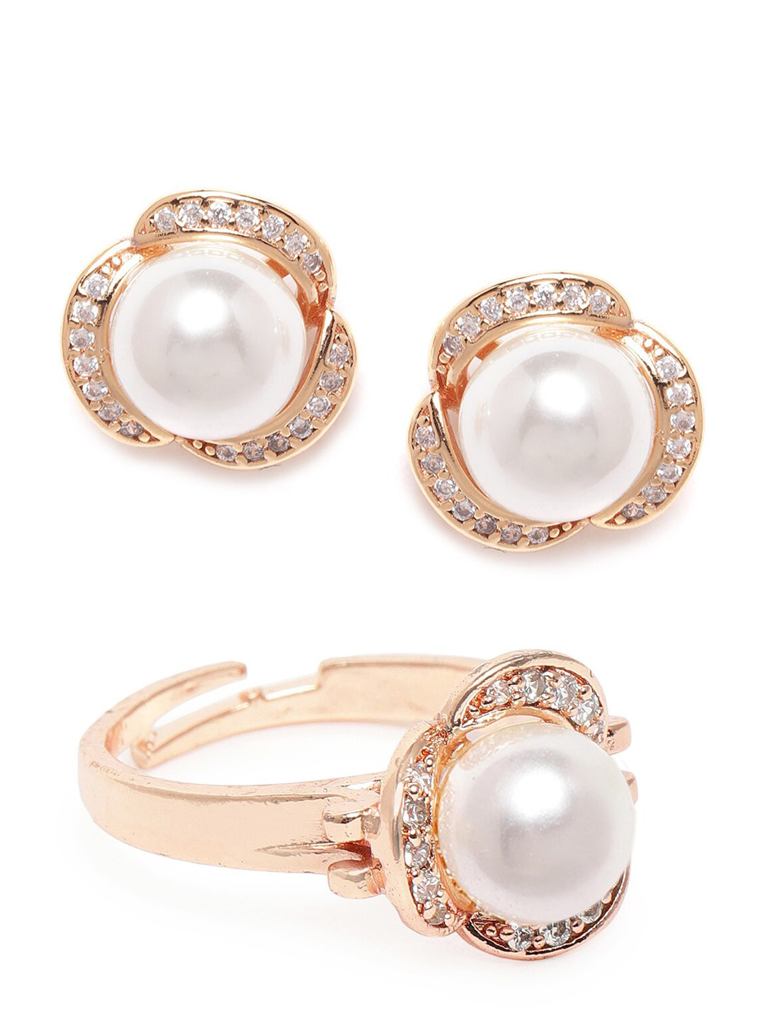 

Zaveri Pearls Rose Gold-Plated White CZ-Studded Beaded Jewellery Set