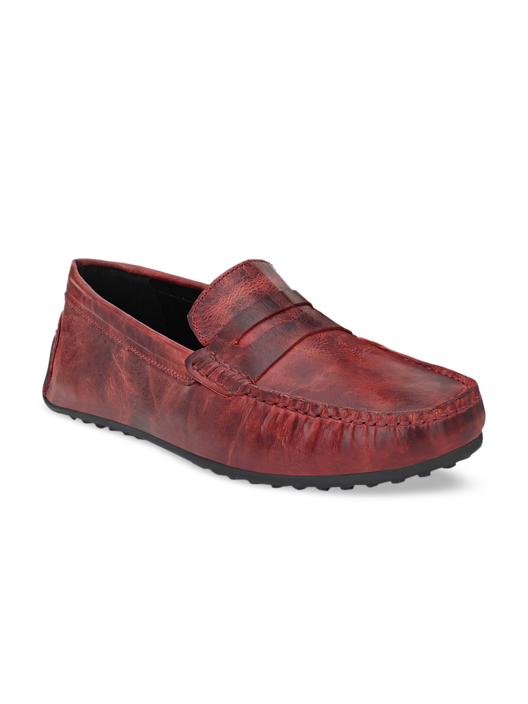 

CARLO ROMANO Men Red Solid Leather Formal Loafers