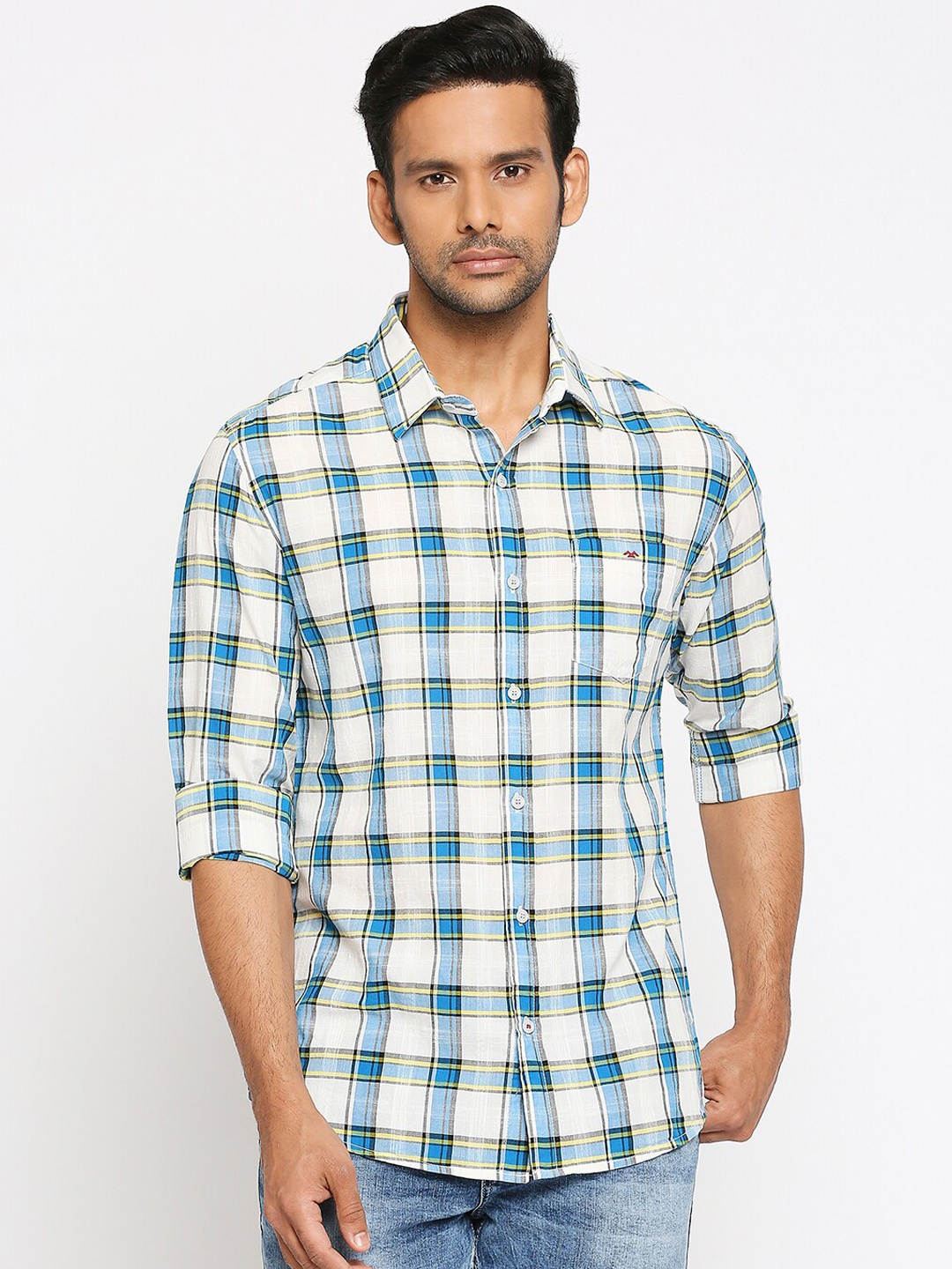 

Mufti Men Blue Slim Fit Checked Casual Shirt