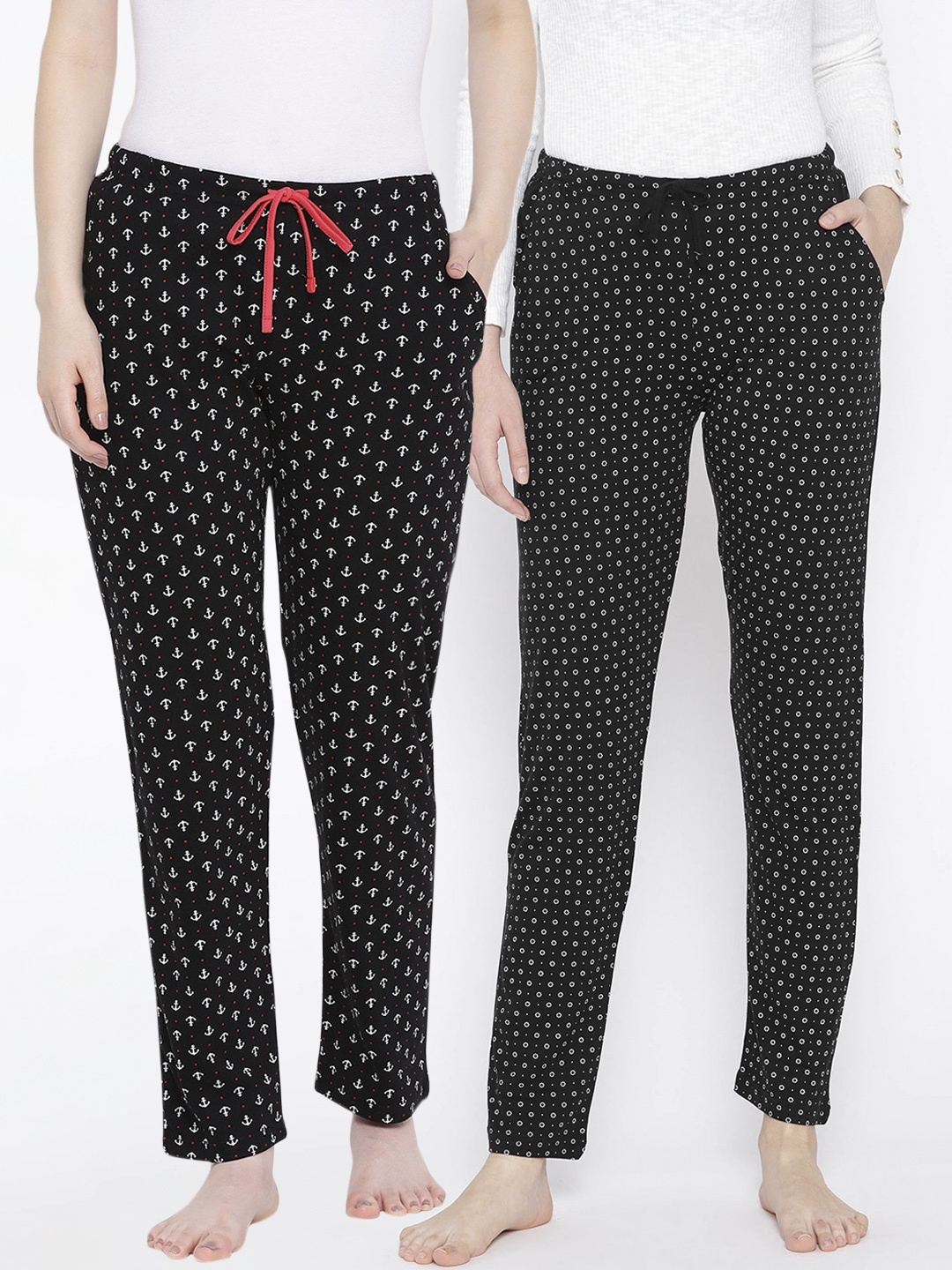 

Kanvin Women Pack of 2 Printed Cotton Lounge Pants, Black