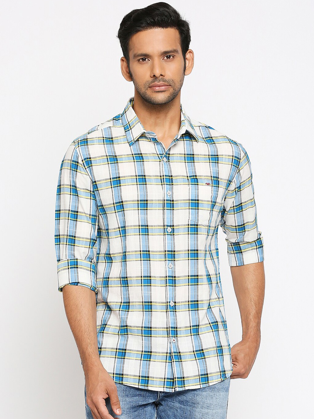 

Mufti Men Blue Slim Fit Checked Casual Shirt