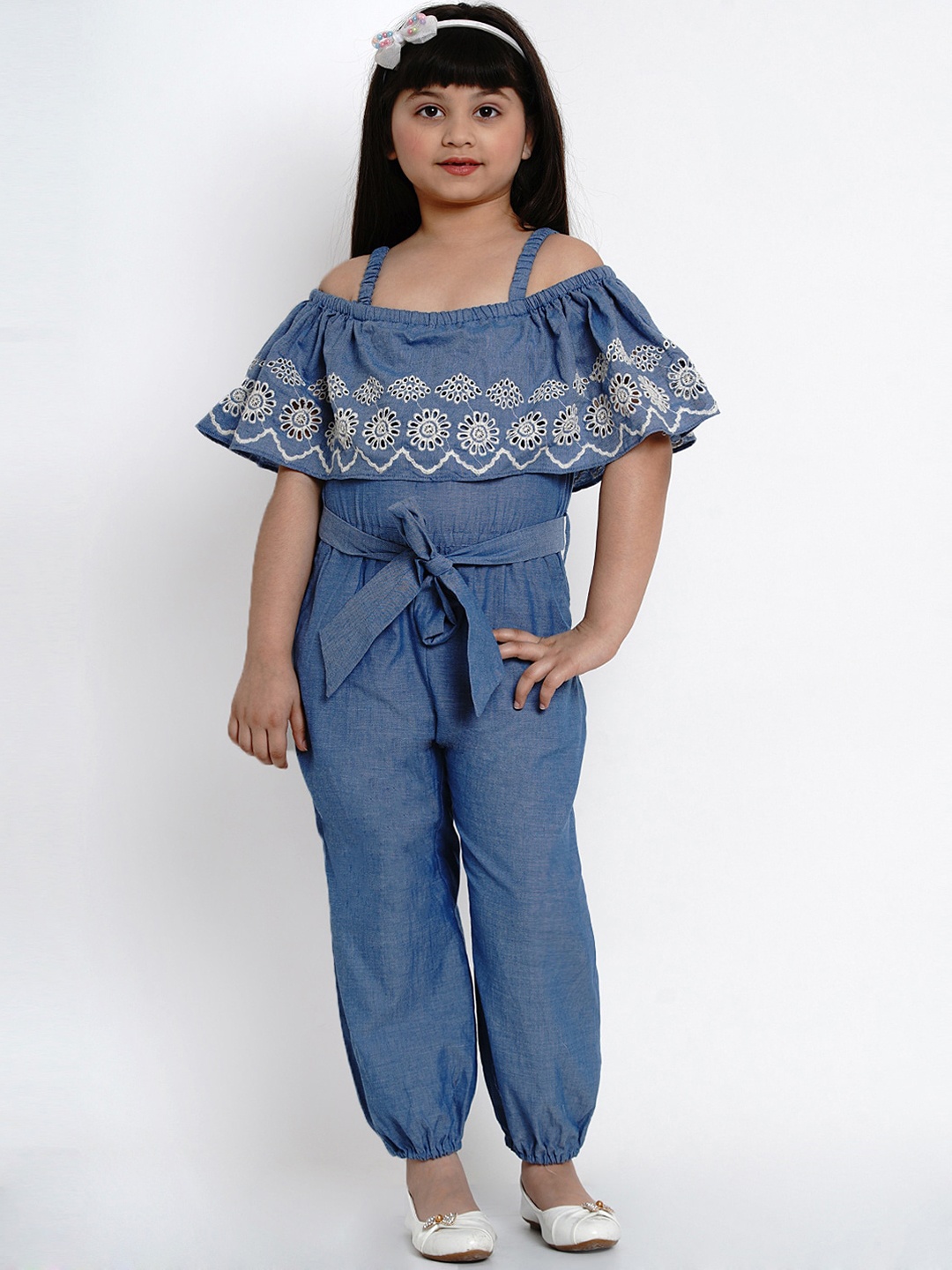 Bitiya by Bhama Girls Blue & Black Solid Basic Jumpsuit