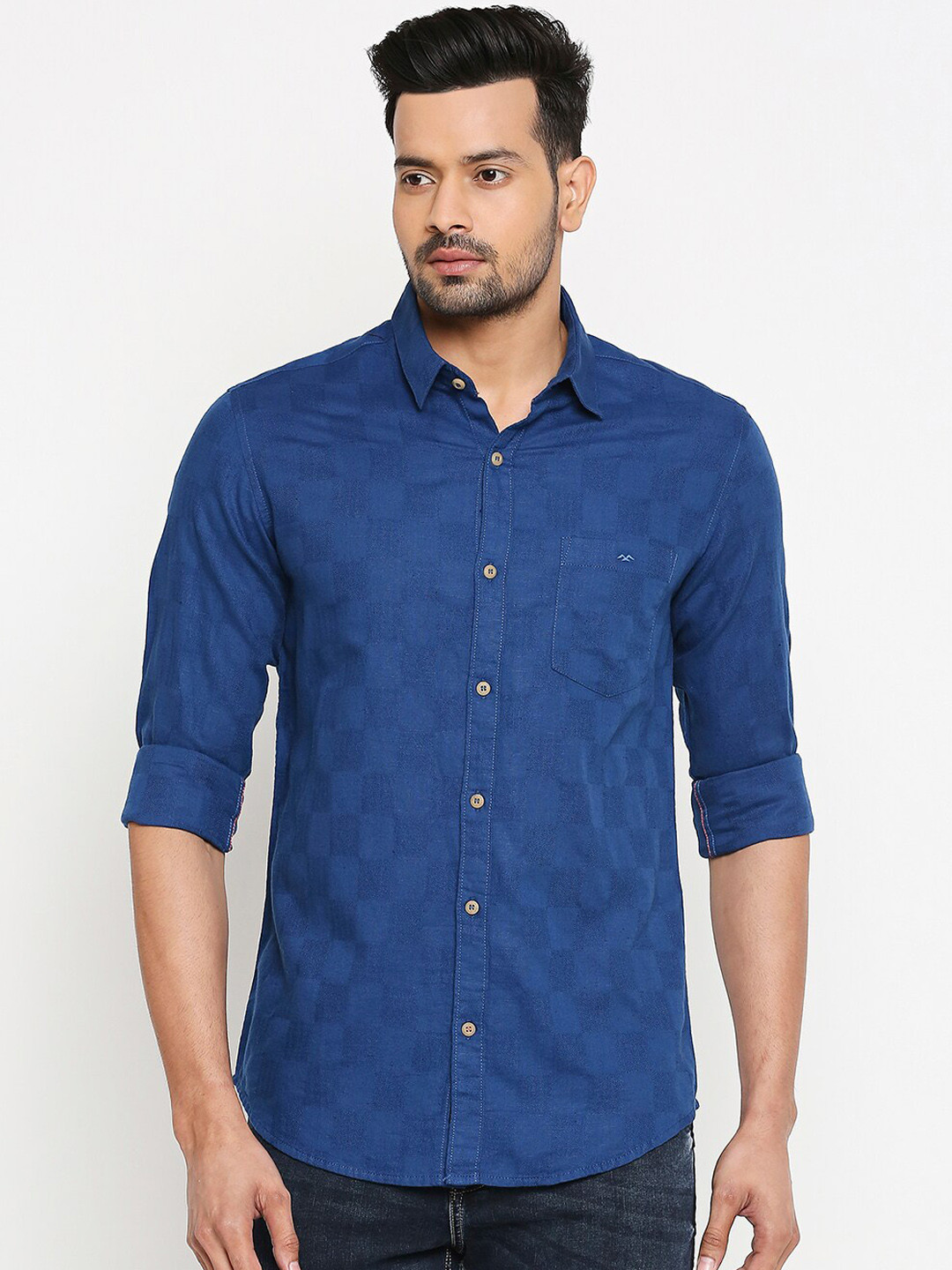 

Mufti Men Blue Slim Fit Checked Casual Shirt