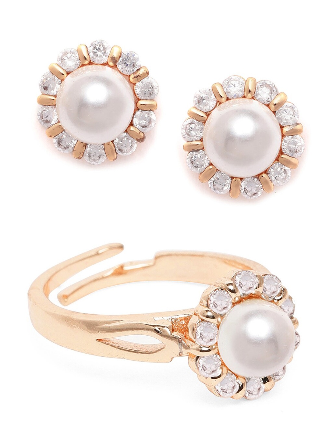 

Zaveri Pearls Rose Gold-Plated CZ Studded Beaded Jewellery Set