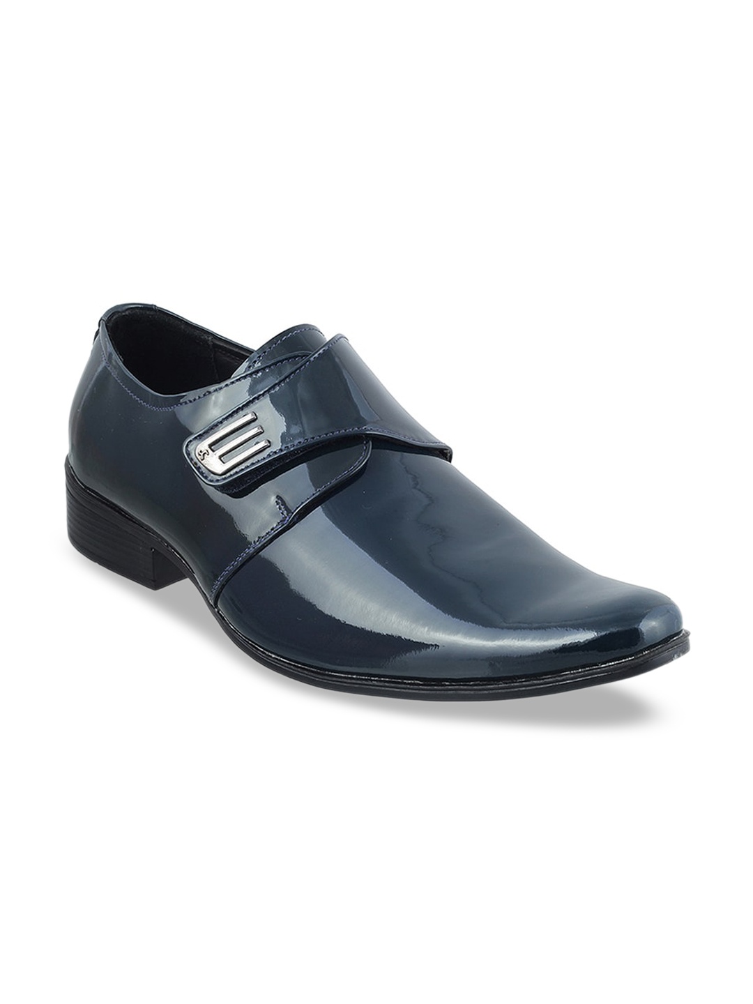 

Mochi Men Navy Blue Solid Leather Formal Slip-Ons