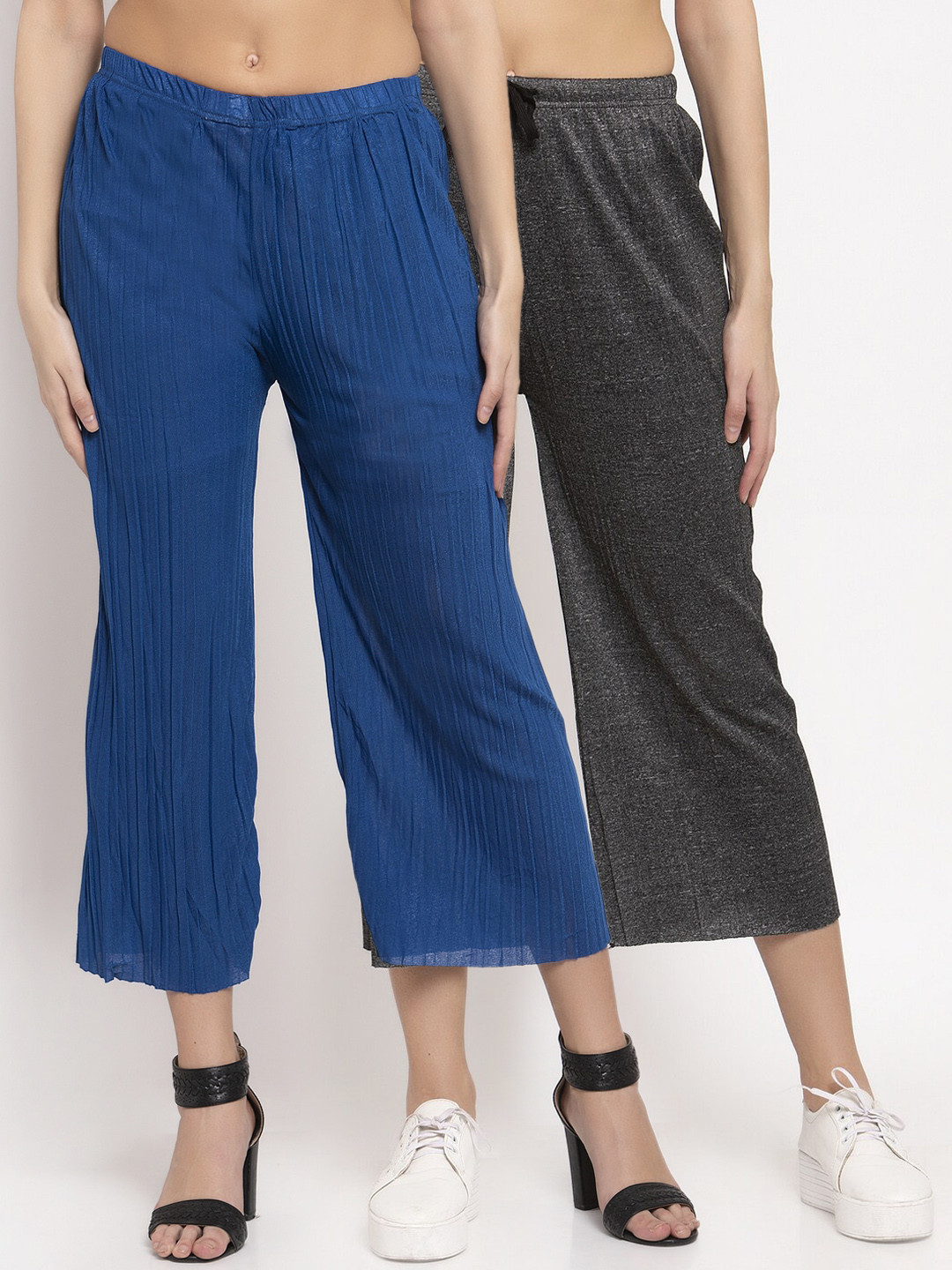 

KLOTTHE Women Pack Of 2 Wide Leg Palazzos, Blue