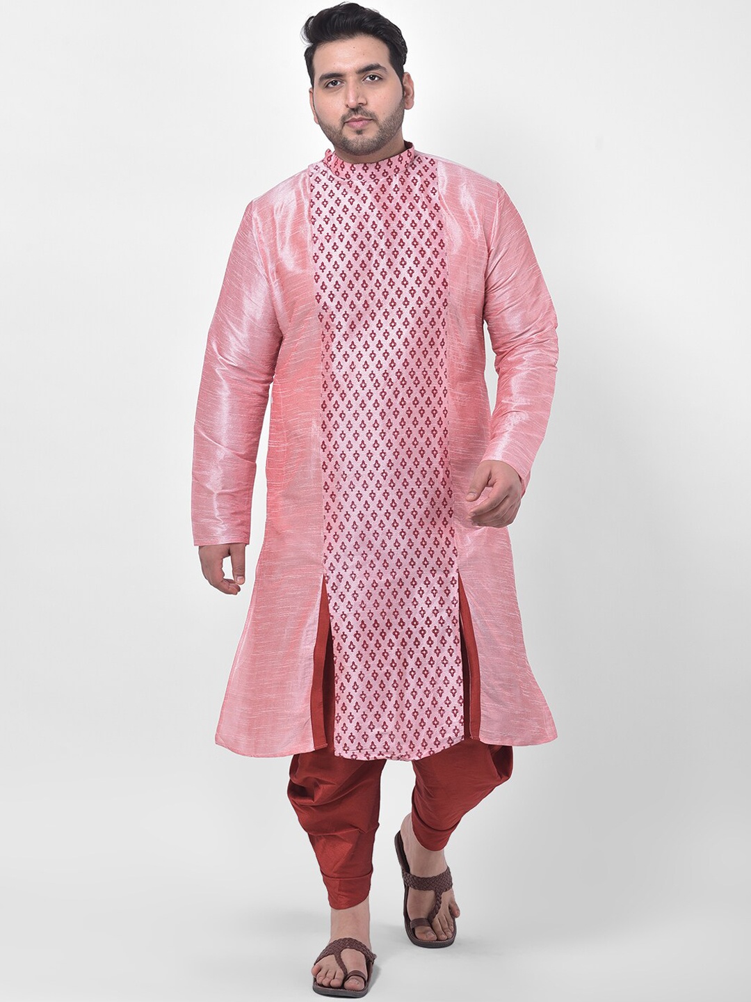 DEYANN PLUS Men Pink Printed Kurta with Dhoti Pants