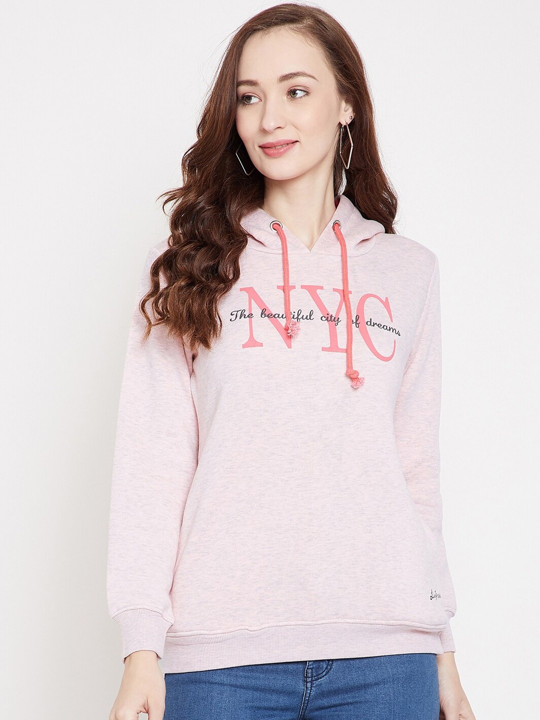 

NEVA Women Pink Printed Hooded Sweatshirt
