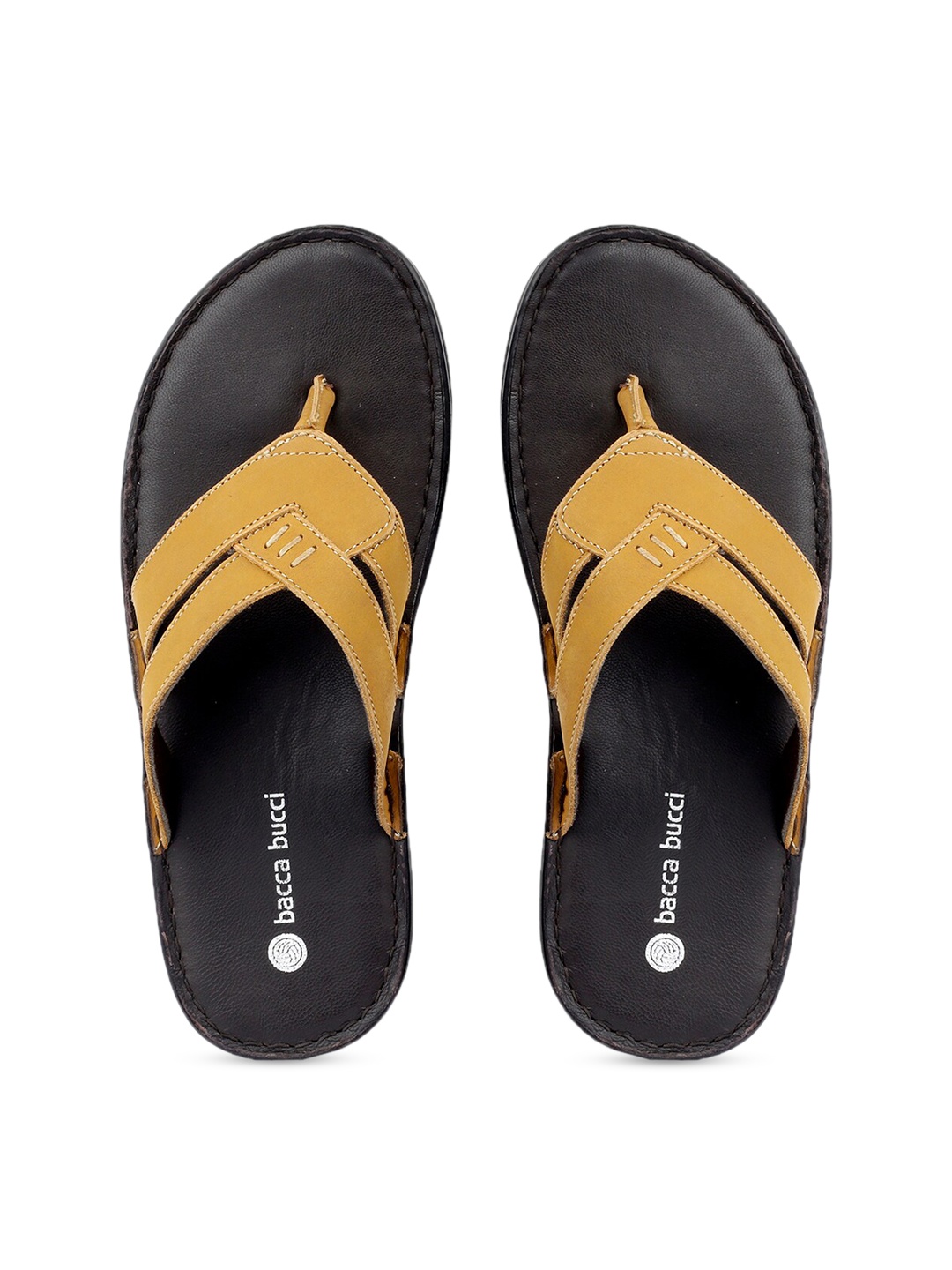 bacca bucci Men Yellow & Black Solid Thong Flip-Flops