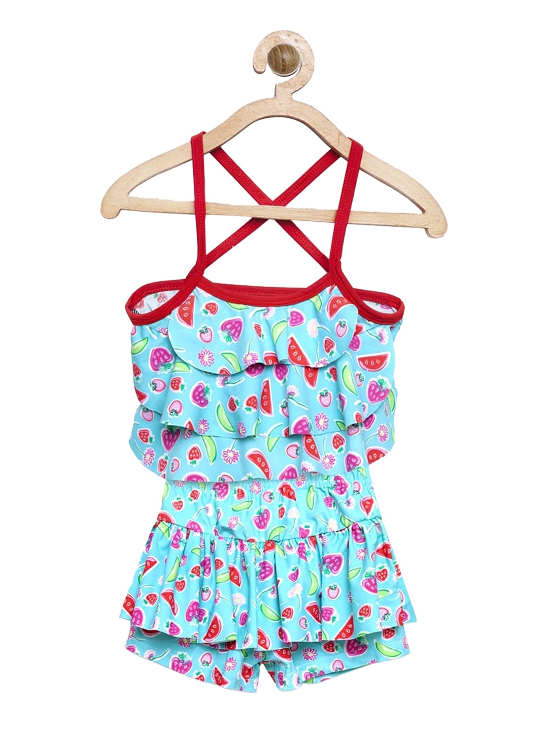 

CUKOO Girls Blue & Pink Printed 2-Piece Swim Set