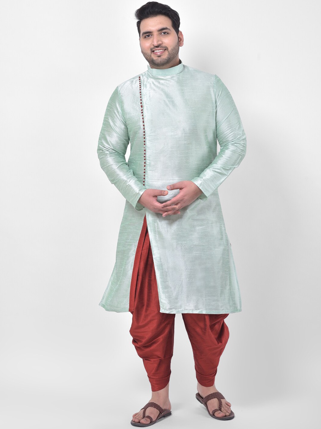 

DEYANN PLUS Men Green Solid Kurta with Dhoti Pants