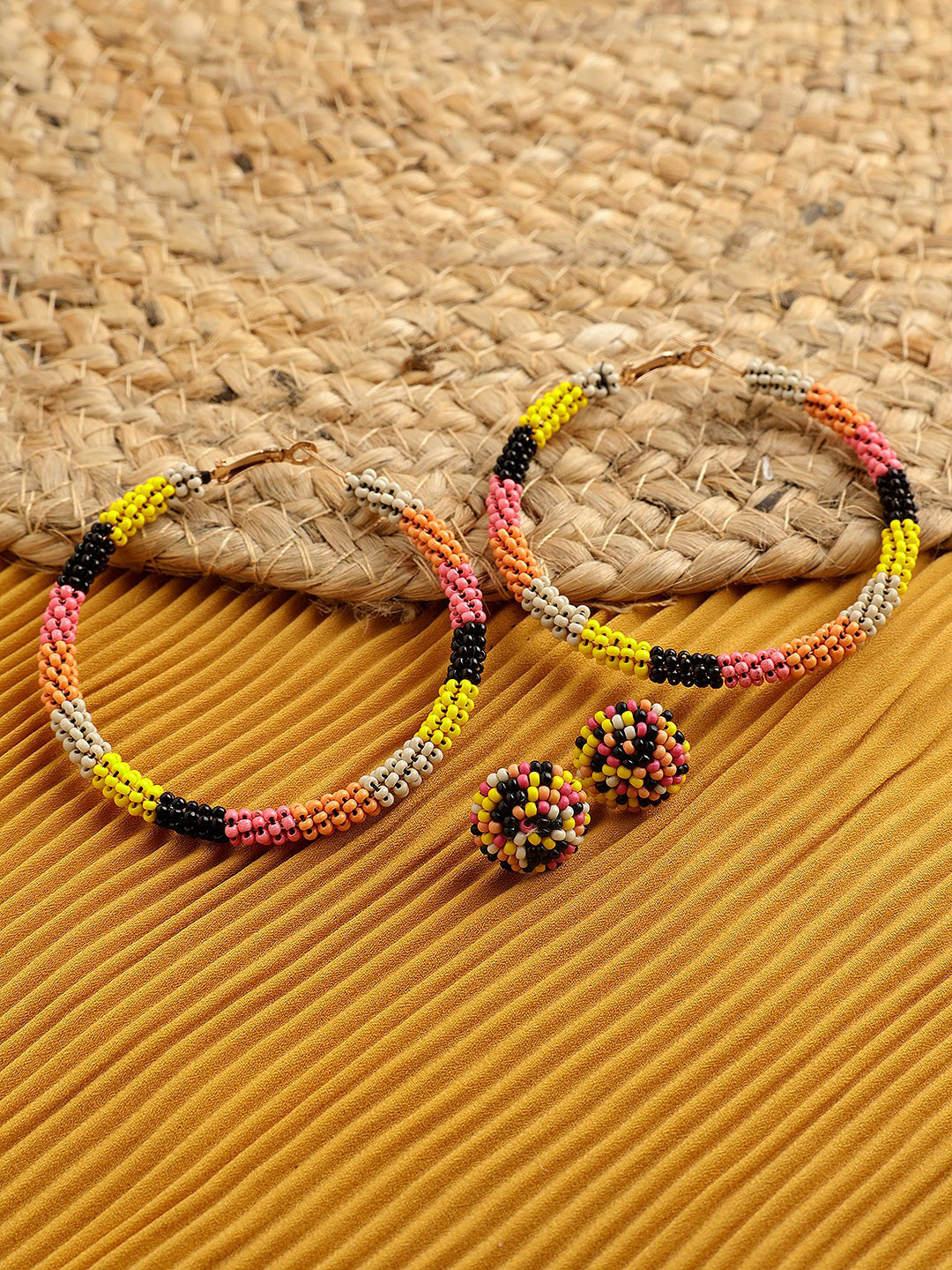 

STREET 9 Gold-Plated Multicoloured Handcrafted Circular Hoop Earrings & Studs, Multi