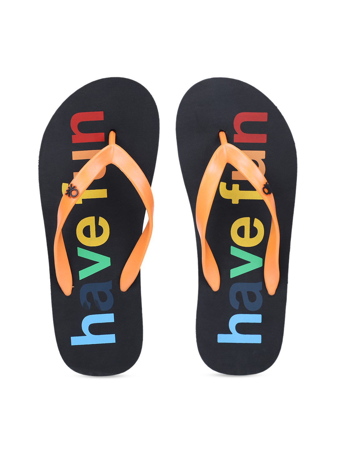 

United Colors of Benetton Men Black & Orange Printed Thong Flip-Flops