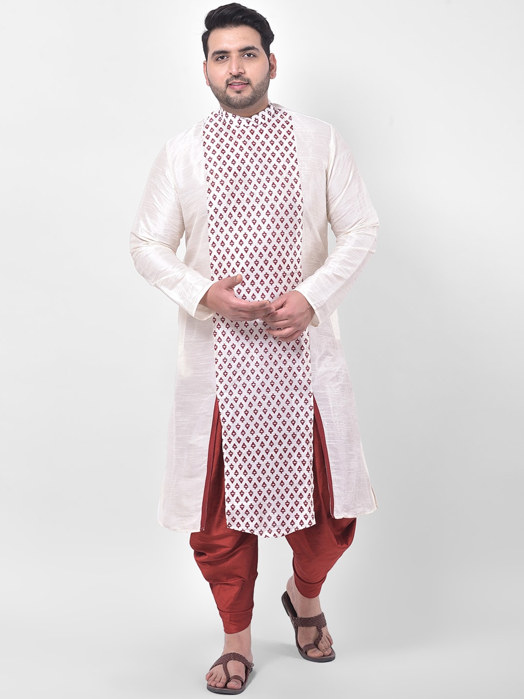 DEYANN PLUS Men Off-White Printed Kurta with Churidar