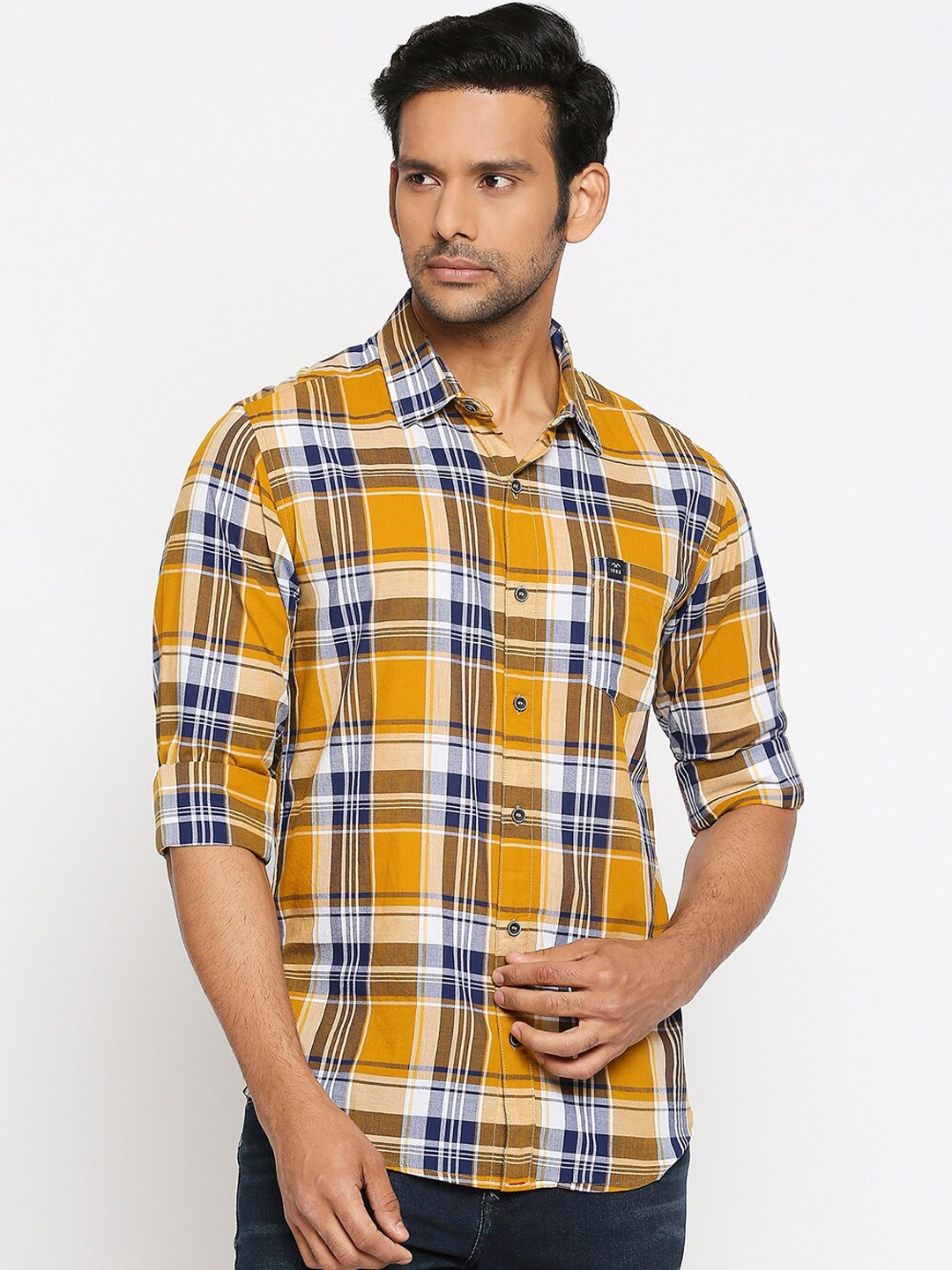

Mufti Men Mustard Slim Fit Checked Casual Shirt
