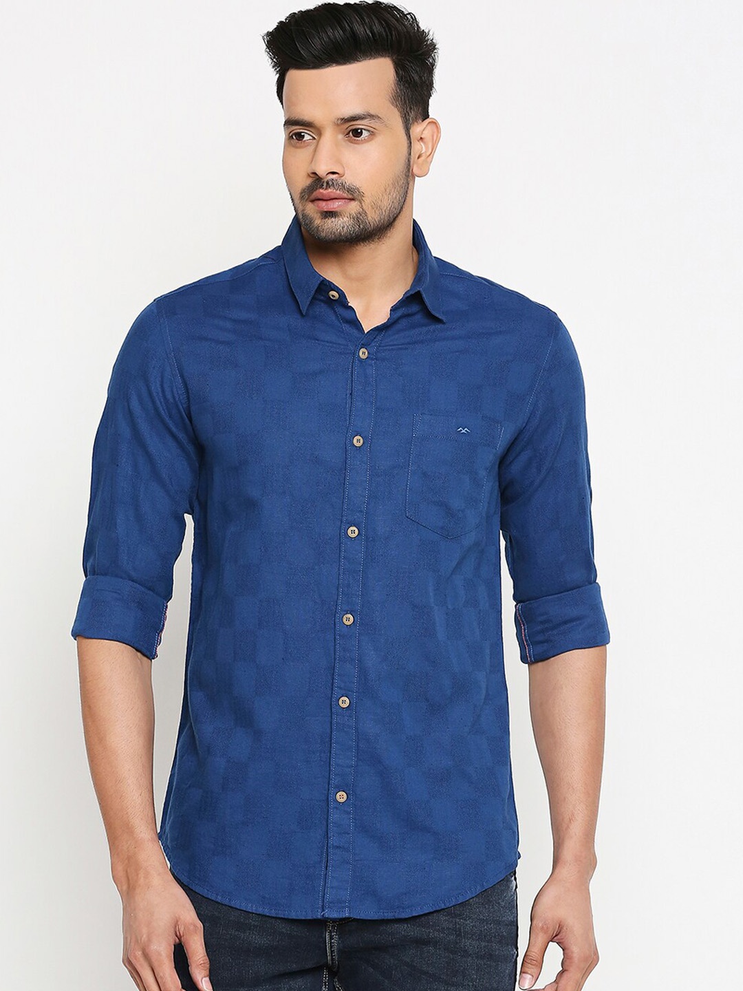 

Mufti Men Blue Slim Fit Checked Casual Shirt