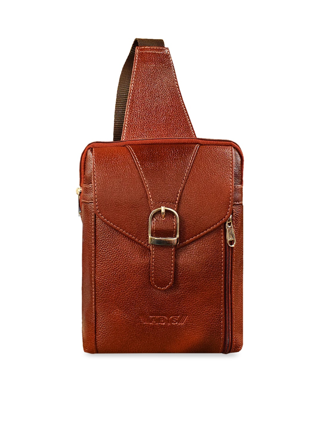 

ABYS Unisex Brown Textured Leather Messenger Bag